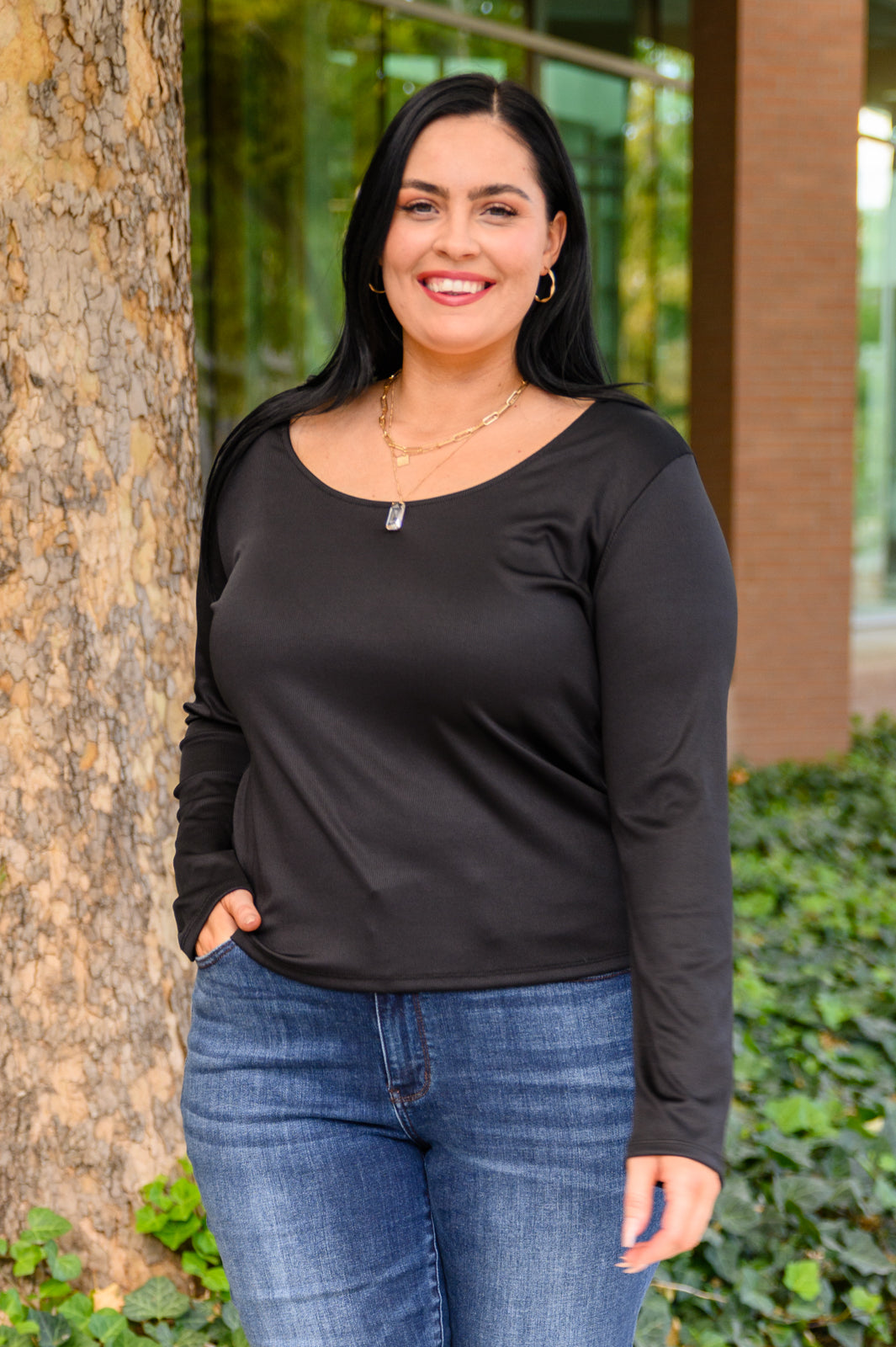 Basic Long Sleeve Top for Women - Soft Comfortable Everyday Black Shirt | Perfect for Work, Casual Outfits & Layering