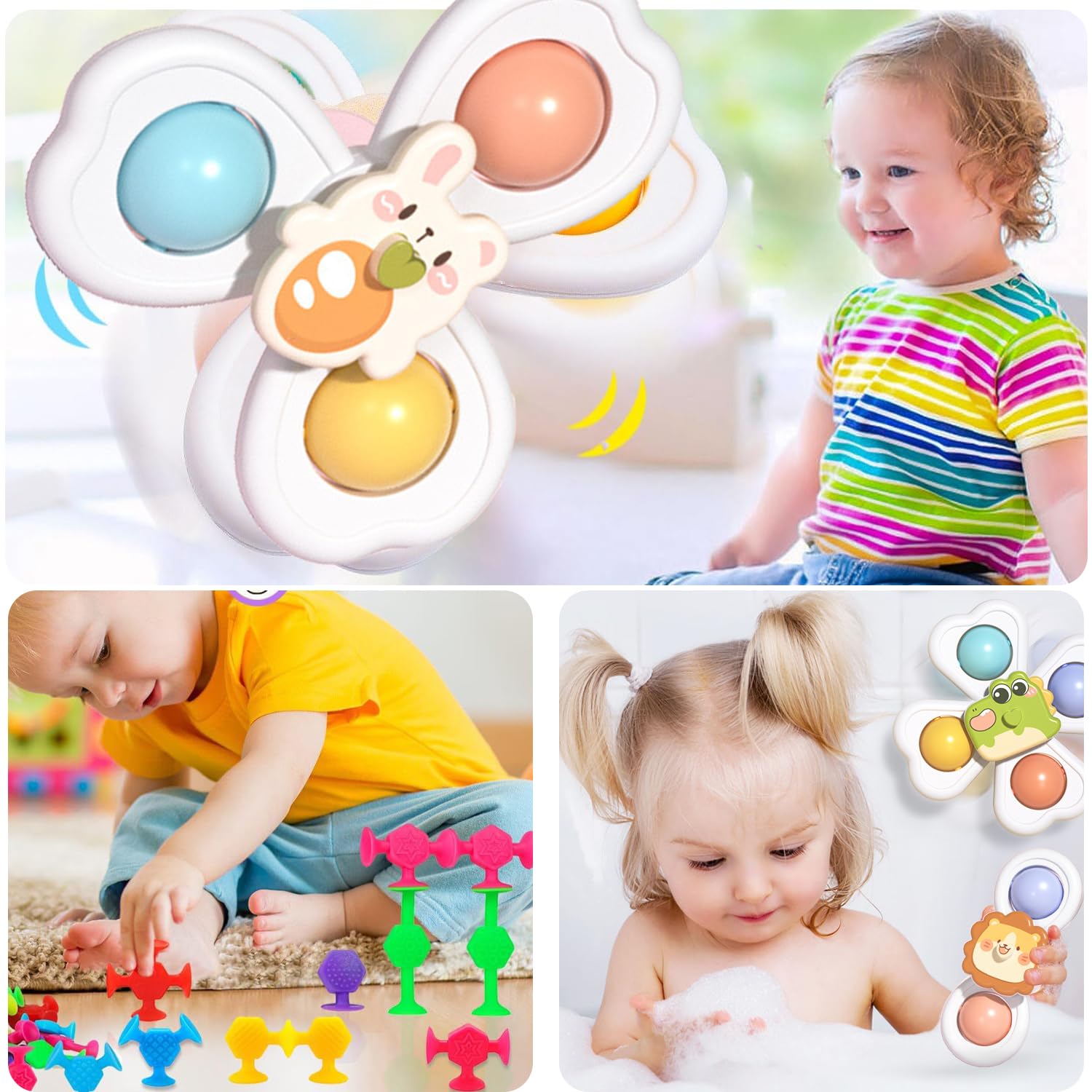 **Best Kids Bath Toys Set - 3-Piece Suction Cup Toys & 26-Piece Silicone Bath Toys for Toddlers 1+ Years | Montessori Water Play, Sensory Learning & Bathtime Fun**