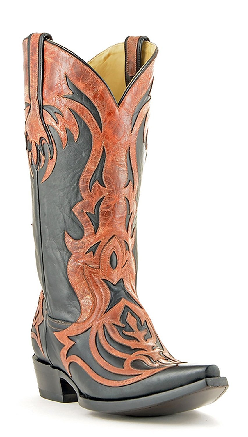 Corral Men's Black & Cognac Laser Overlay Western Boots - Stylish Cowboy Boots for Country Dancing, Rodeo Events & Western Fashion