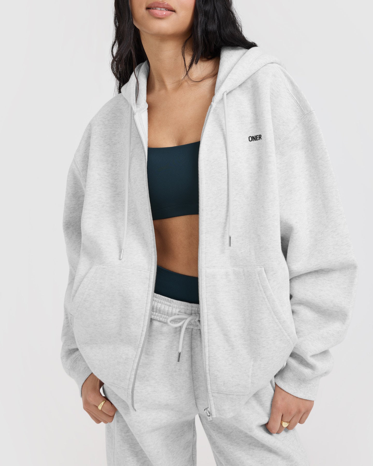 Foundations Zip Through Hoodie for Men & Women | Light Grey Marl Pullover with Front Pockets | Perfect for Gym, Running & Casual Wear