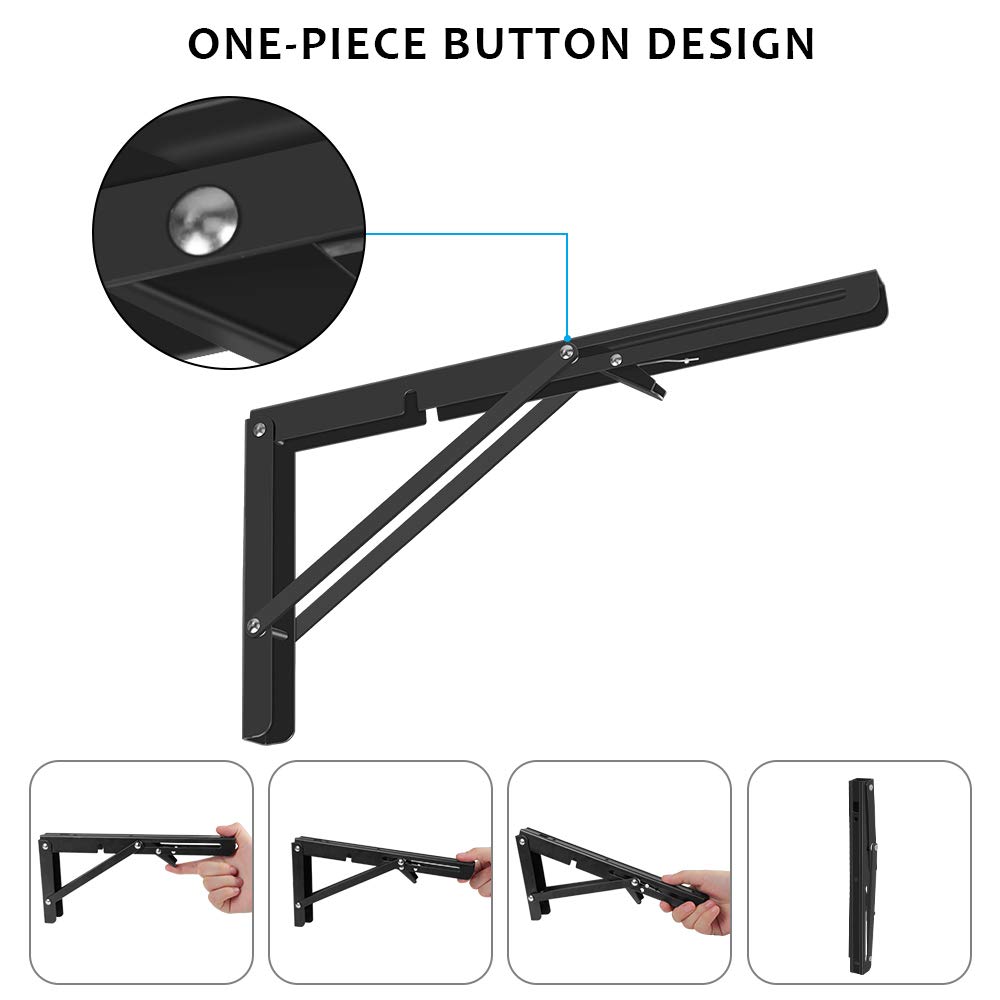 Heavy Duty Folding Shelf Brackets 2 Pack - 400lb Capacity for Wall Mounted Tables & Benches - Space Saving Black Brackets (16