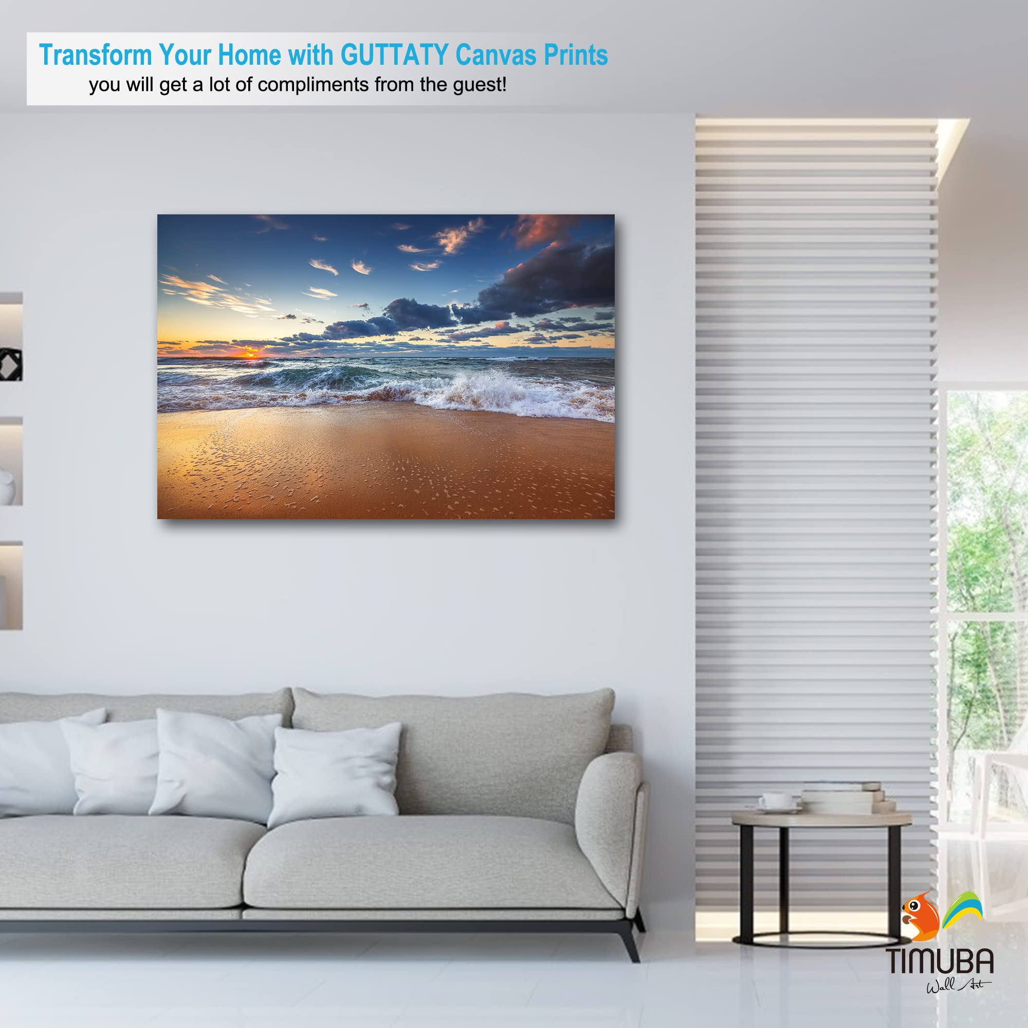32x48 Inches Beach Wall Art Canvas - Ocean Sunset Pictures for Living Room & Bedroom Decor | Coastal Themed Home Wall Decorations | Perfect for Beach House, Vacation Rental or Seaside Theme Interior Design