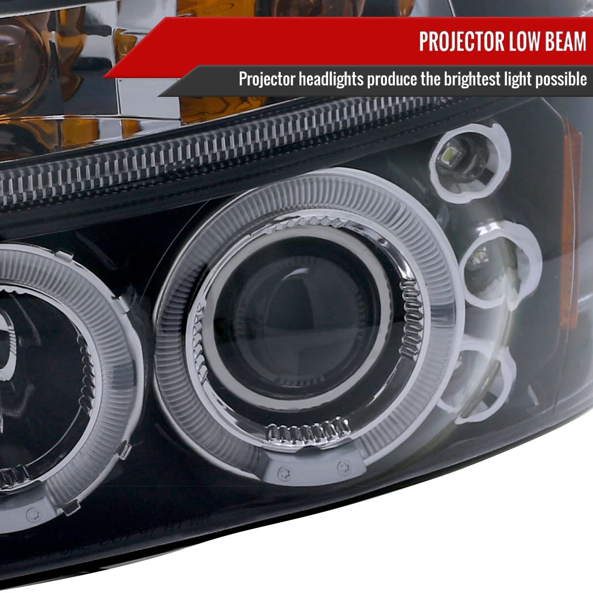 98-03 Glossy Black LED Halo Projector Headlights - Compatible with 1997-2003 Models - High Visibility for Night Driving & Off-Road Adventures