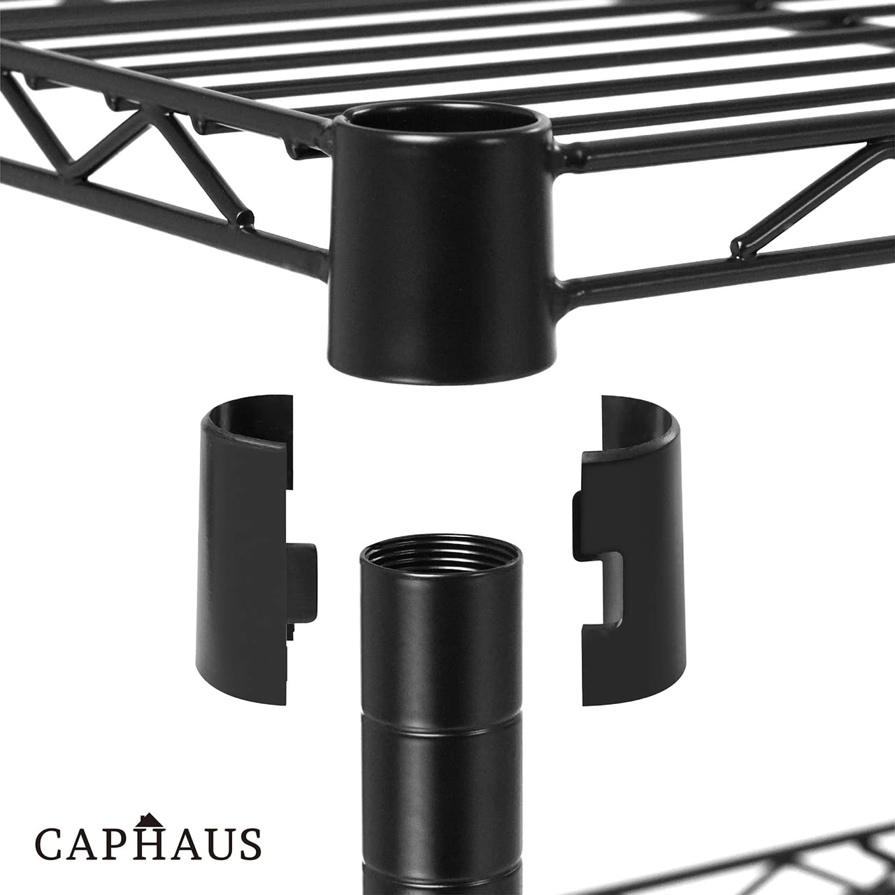 CAPHAUS 4-Tier Adjustable Height Wire Shelving Unit - Heavy Duty Metal Steel Storage Rack for Garage, Kitchen, Pantry & Closet Organization - Black Utility Shelf Without Wheels