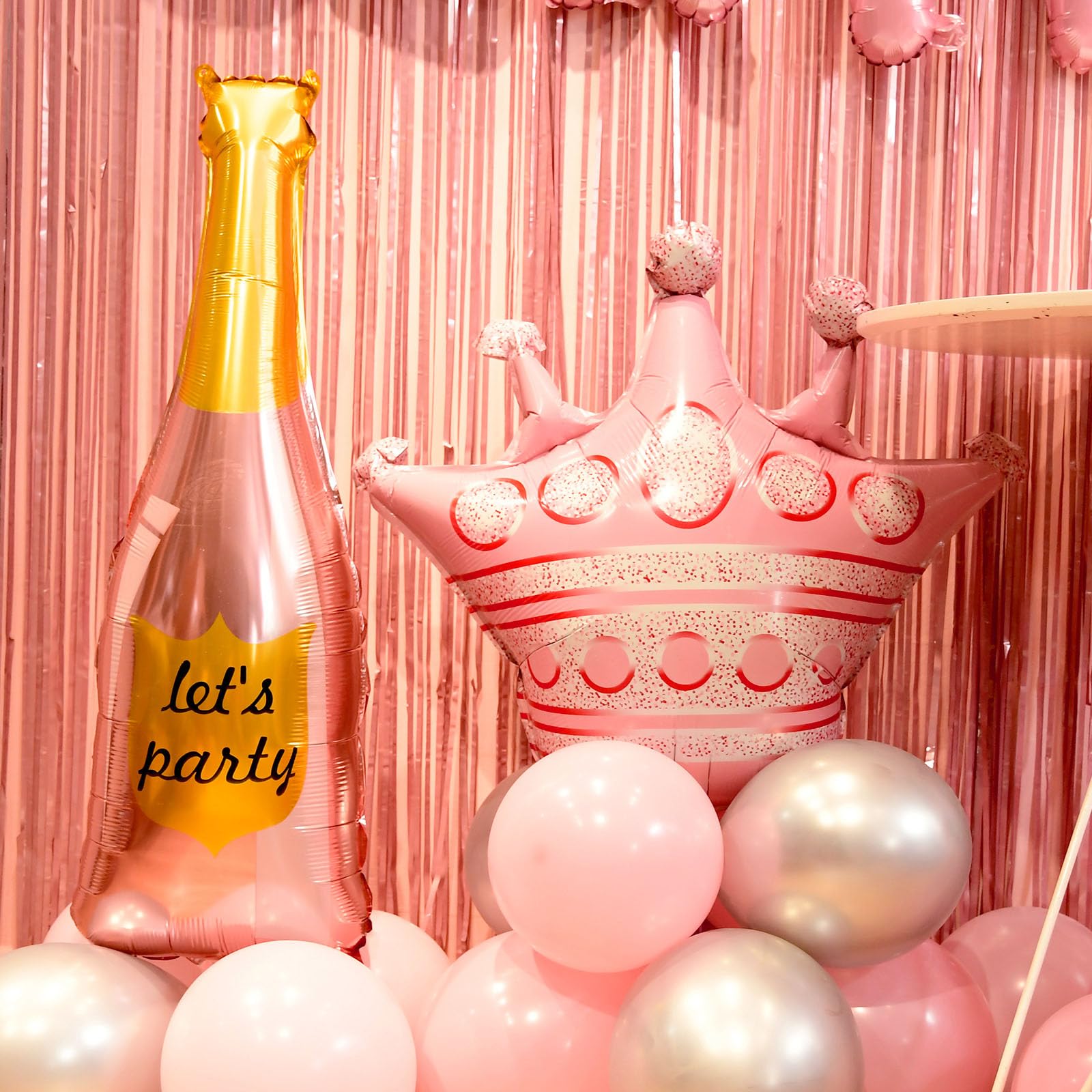 Elegant Pink Birthday Party Decorations for Women & Girls - Fringe Curtain, Balloon Letters, Banner & Balloons Set - Perfect for Birthday Celebrations, Baby Showers & Special Occasions