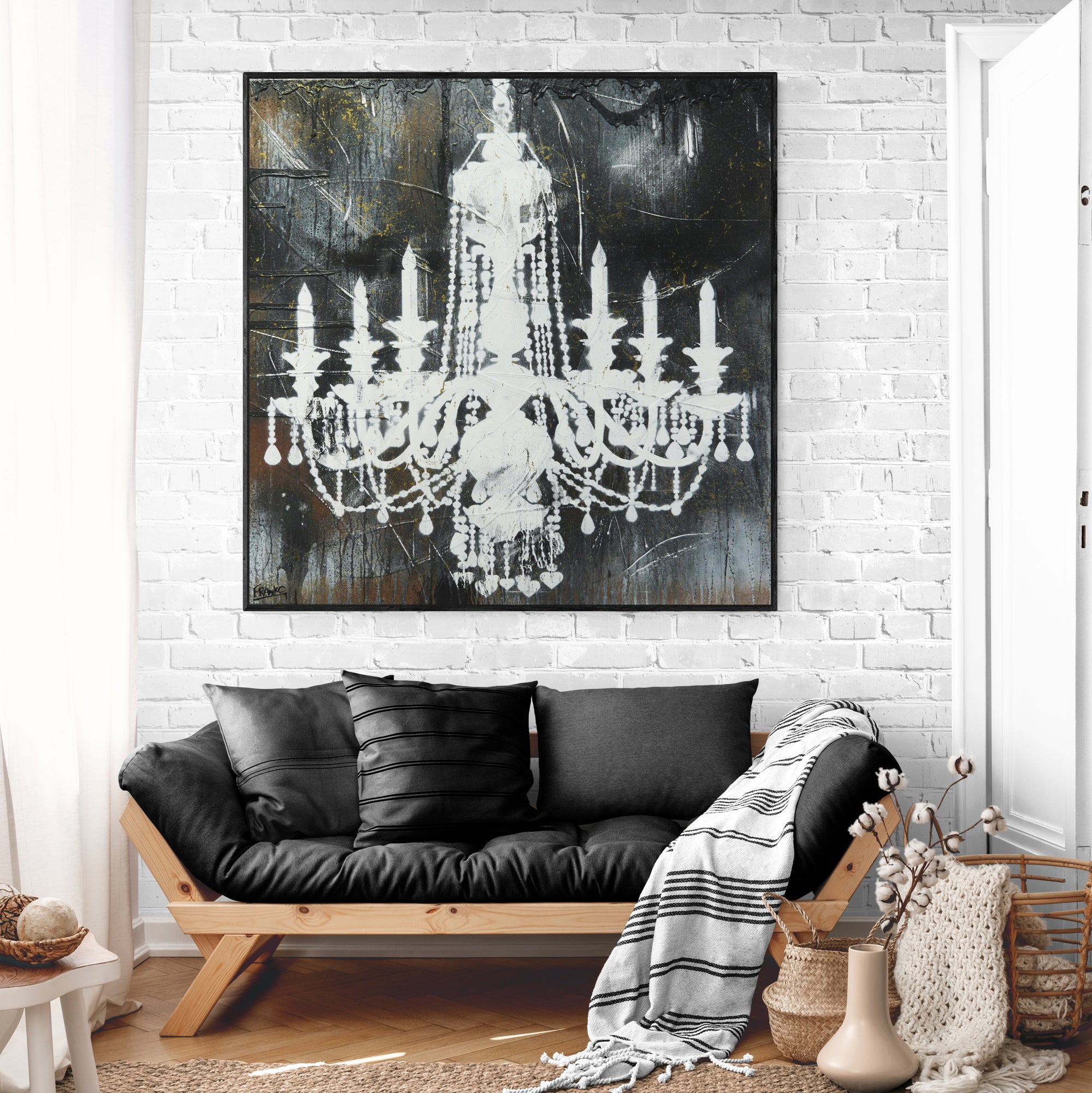 Gothic Drama 120cm x 120cm Textured Urban Pop Art Chandelier Painting - Perfect for Living Room Wall Decor & Gothic Home Aesthetic