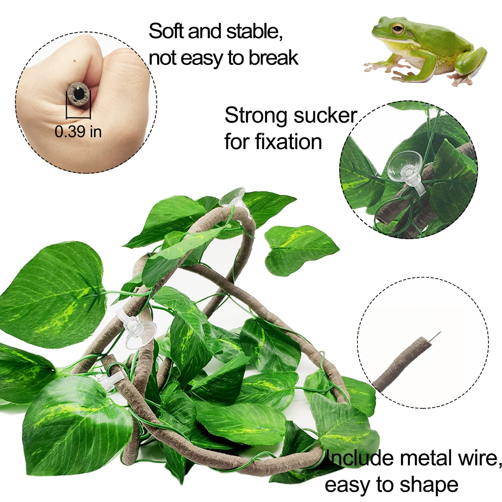 Hamiledyi 4Pcs Reptile Jungle Vines - Bendable Fake Leaves Terrarium Plants for Bearded Dragons, Lizards, Geckos, Snakes & Frogs | Climbing Decor for Reptile Tanks & Habitats | Perfect for Natural Jungle-Themed Enclosures & Climbing Enrichment
