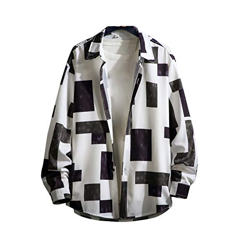 Men's Long Sleeve Floral Print Seersucker Shirt - Plaid Lapel Loose Fit Casual Button Down Shirt for Spring Summer Outdoor Parties & Beach Vacations