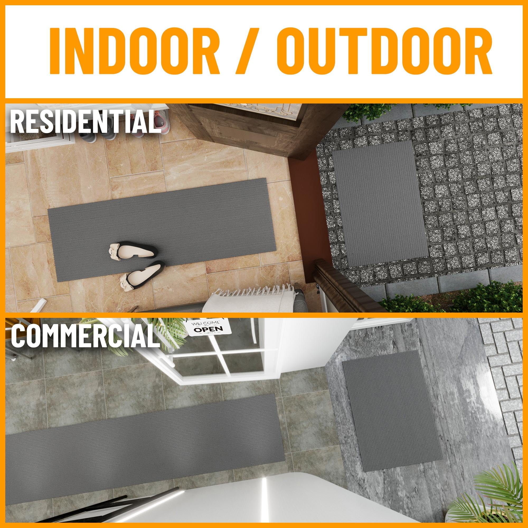 Non-Slip Rubberback 7x10 Indoor Outdoor Area Rug - Gray 6'6