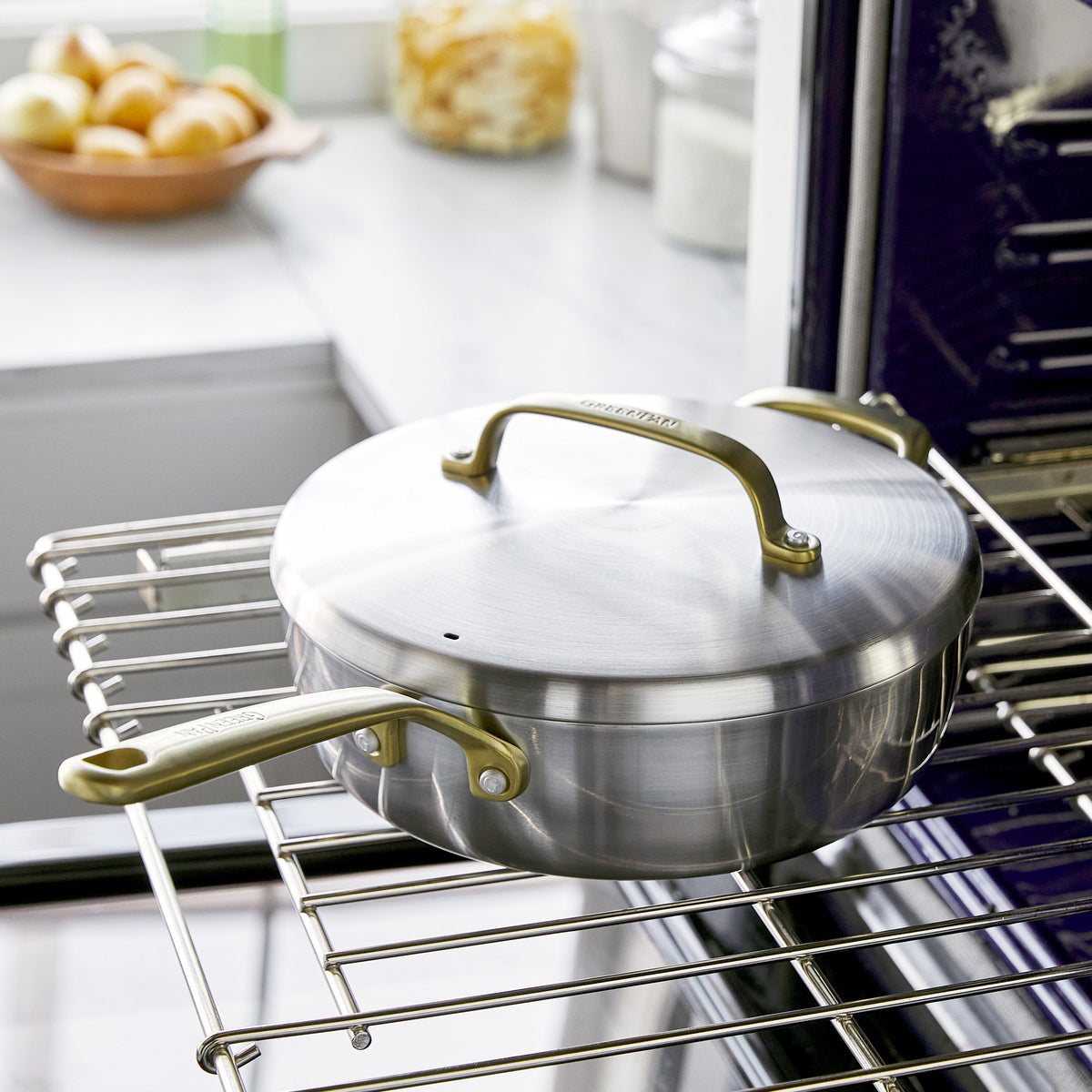 Premium GP5 Stainless Steel 10-Piece Cookware Set with Champagne Gold Handles - Nonstick Pots & Pans for Professional Cooking, Baking & Family Meals