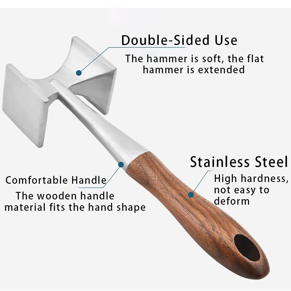 Premium Meat Tenderizer & Steak Hammer - Heavy Duty 2-in-1 Meat Mallet with Ergonomic Wooden Handle & Food-Grade Zinc Alloy Head - Perfect for Tenderizing Beef, Chicken, Pork for Grilling, BBQ & Home Cooking