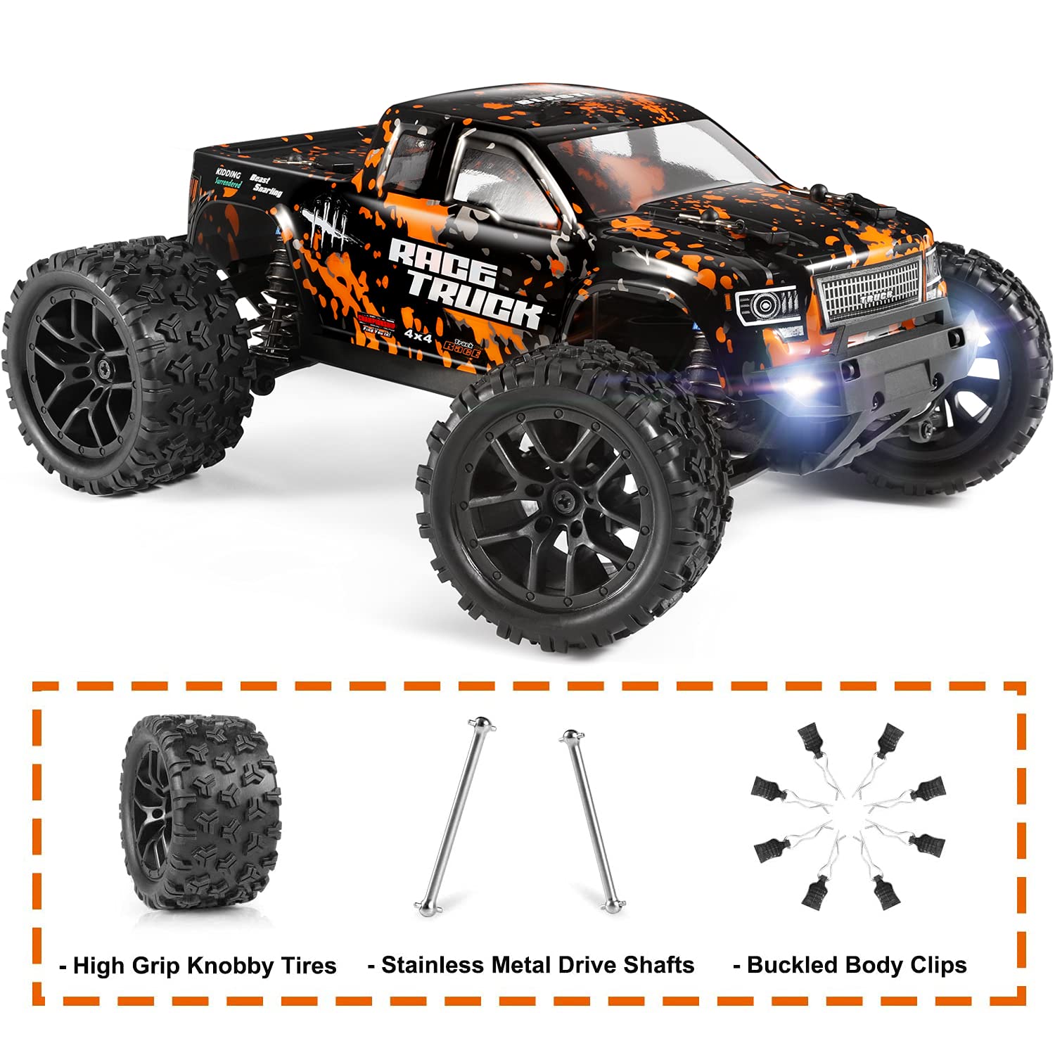 HAIBOXING 1:18 Scale RC Monster Truck - 36km/h High Speed 4X4 Off-Road Remote Control Car, Waterproof Electric Powered All Terrain Vehicle with 2 Batteries - Best Christmas Gift for Kids & Adults | Outdoor Play, Backyard Racing, Off-Road Adventure