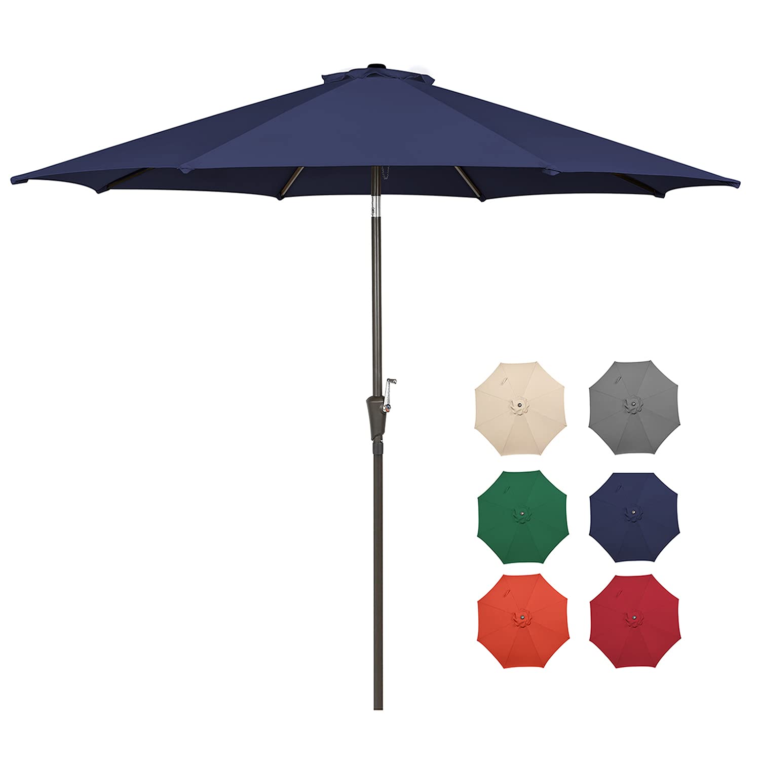 9 Ft Outdoor Patio Umbrella with Push Button Tilt & Crank Lift - 8 Ribs Market Umbrella for Garden, Poolside, Restaurant (Navy Blue) - Perfect for Outdoor Dining, Lounging and Commercial Use