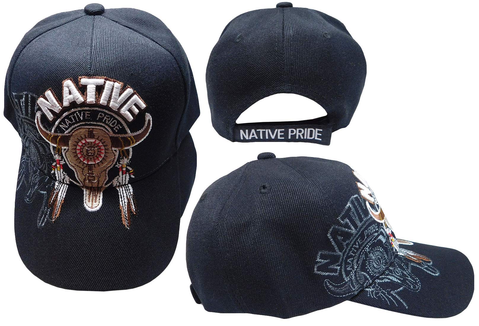 Native Pride Indian Buffalo Skull Dreamcatcher Adjustable Embroidered Cap - Polyester Black Hat with Cultural Design for Men & Women | Perfect for Festivals, Powwows & Western Fashion