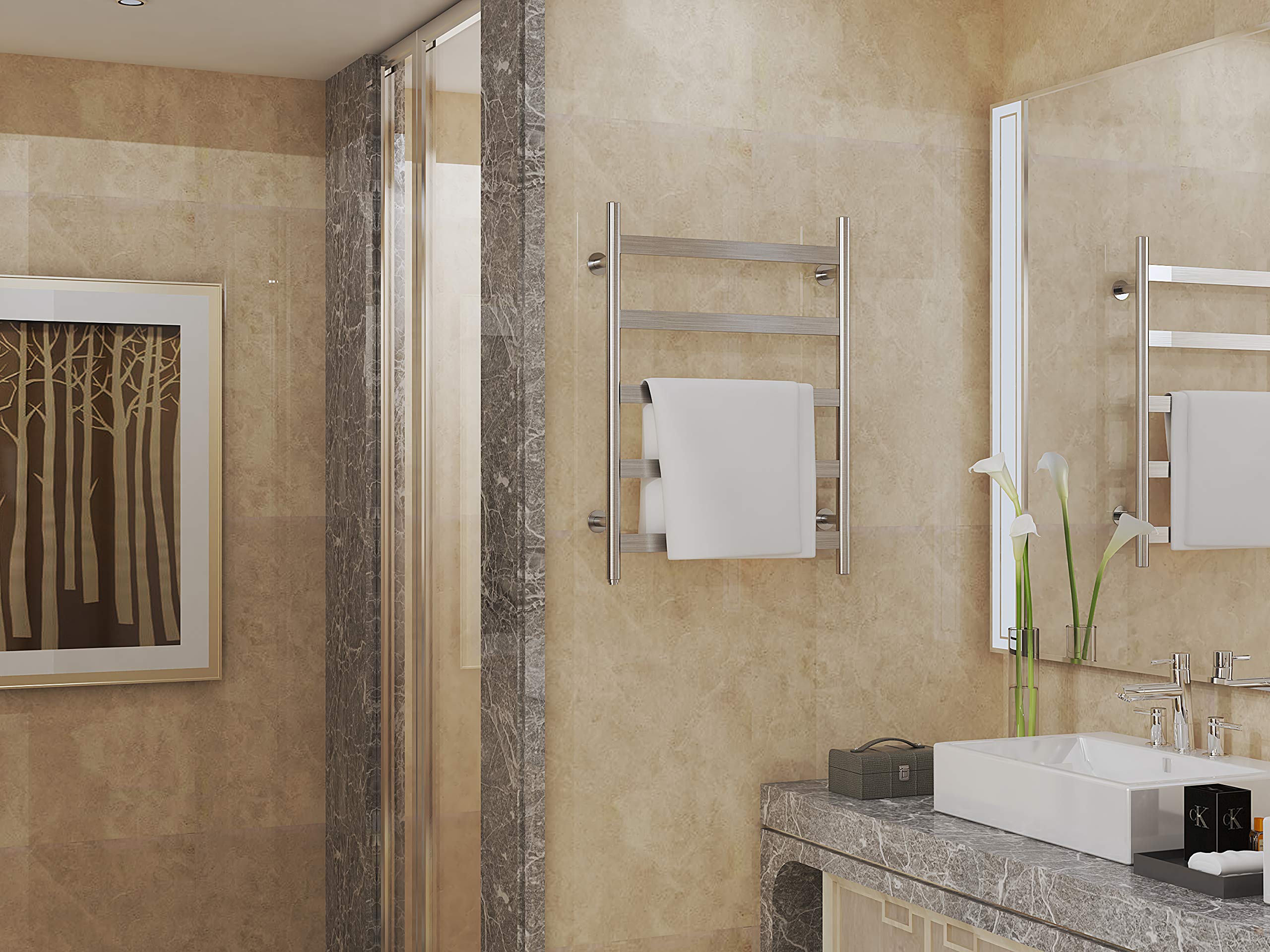 HEATGENE 5-Bar Wall-Mounted Electric Towel Warmer & Dryer - Plug-in Bathroom Towel Heater with Mirror Polish Finish | Perfect for Bathrooms, Spas & Luxury Home Use