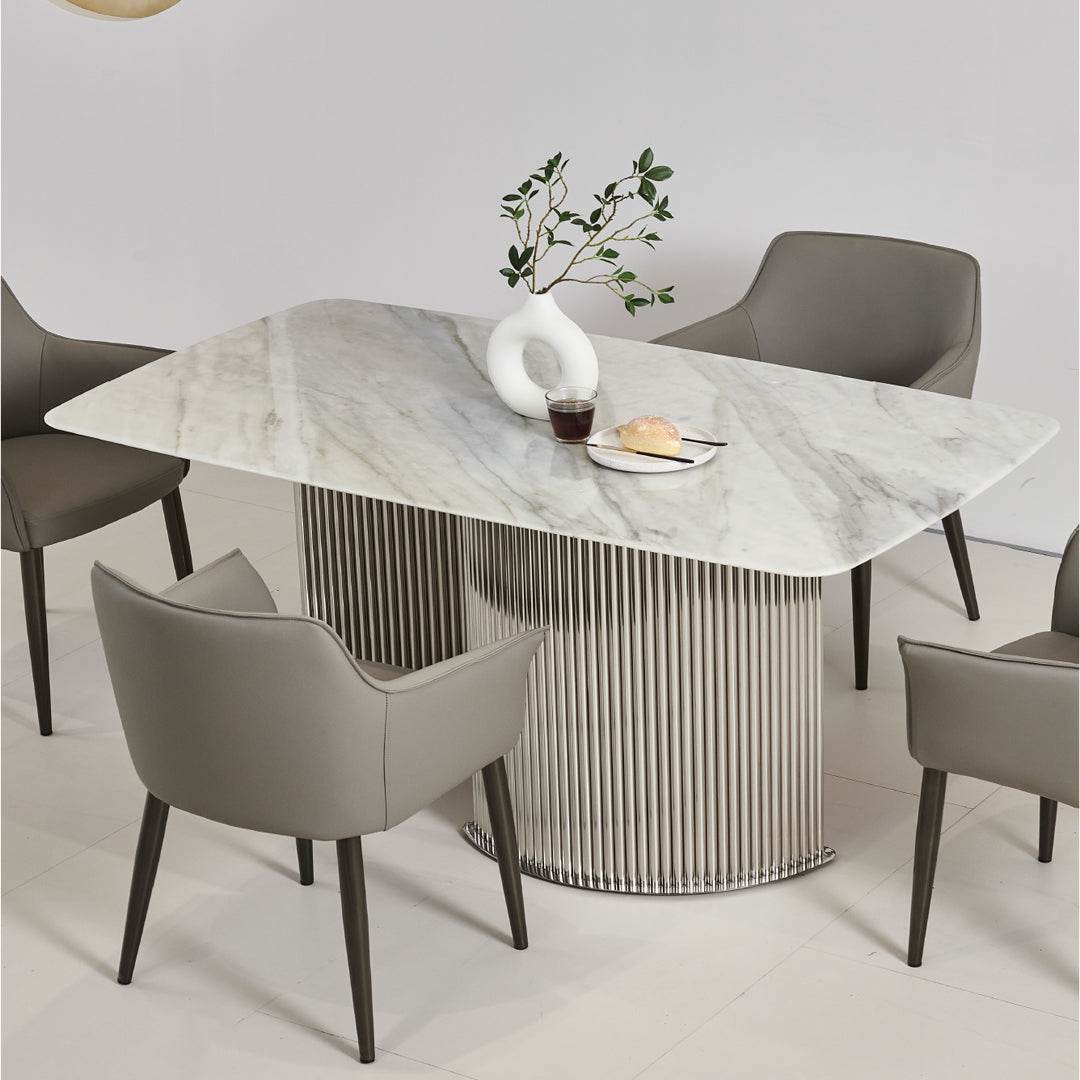 Premium Glossy Sintered Stone Dining Table - 55/63/71 Inch (140/160/180cm) - Modern Waterproof Scratch-Resistant Kitchen Table for Dining Room, Restaurant & Outdoor Patio