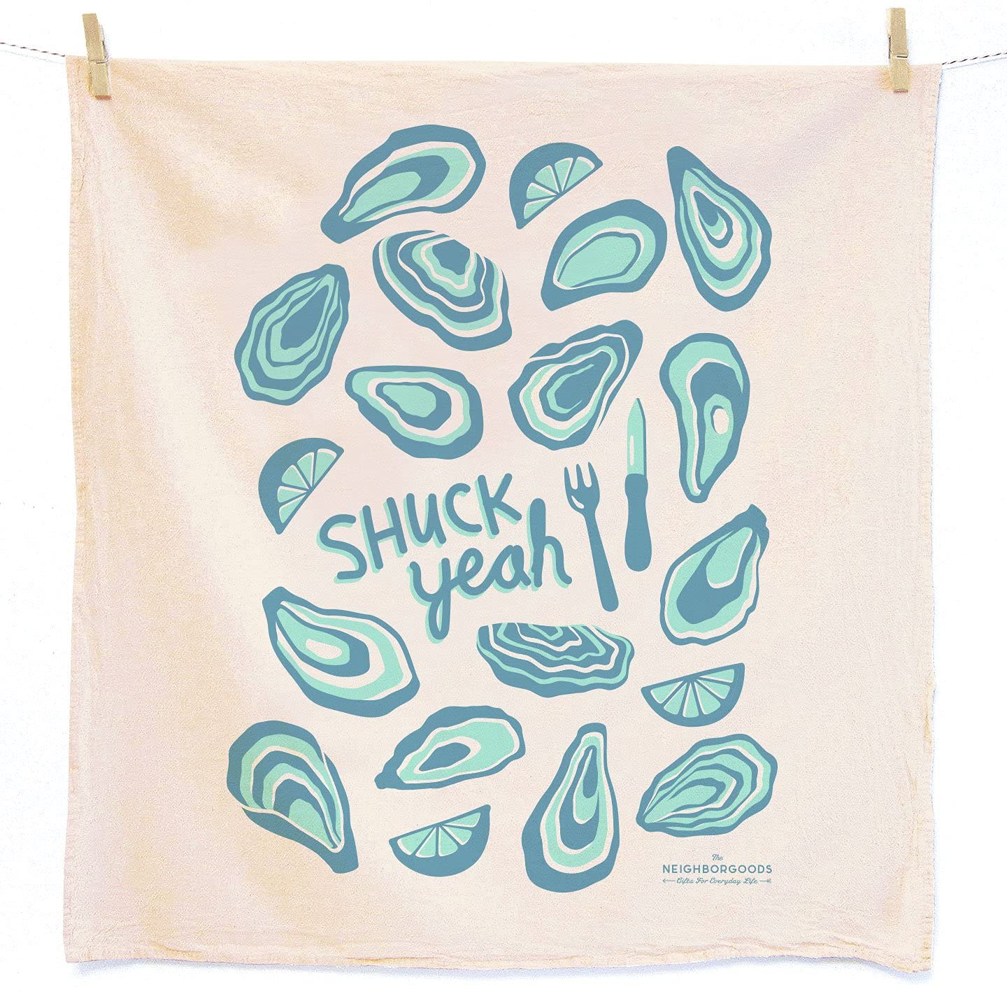 Fresh Oysters Kitchen Dish Towels - Set of 2 Absorbent Cotton Tea Towels for Cooking, Cleaning & Decor - Perfect for Seafood Restaurants, Home Kitchens & Coastal Themed Decor
