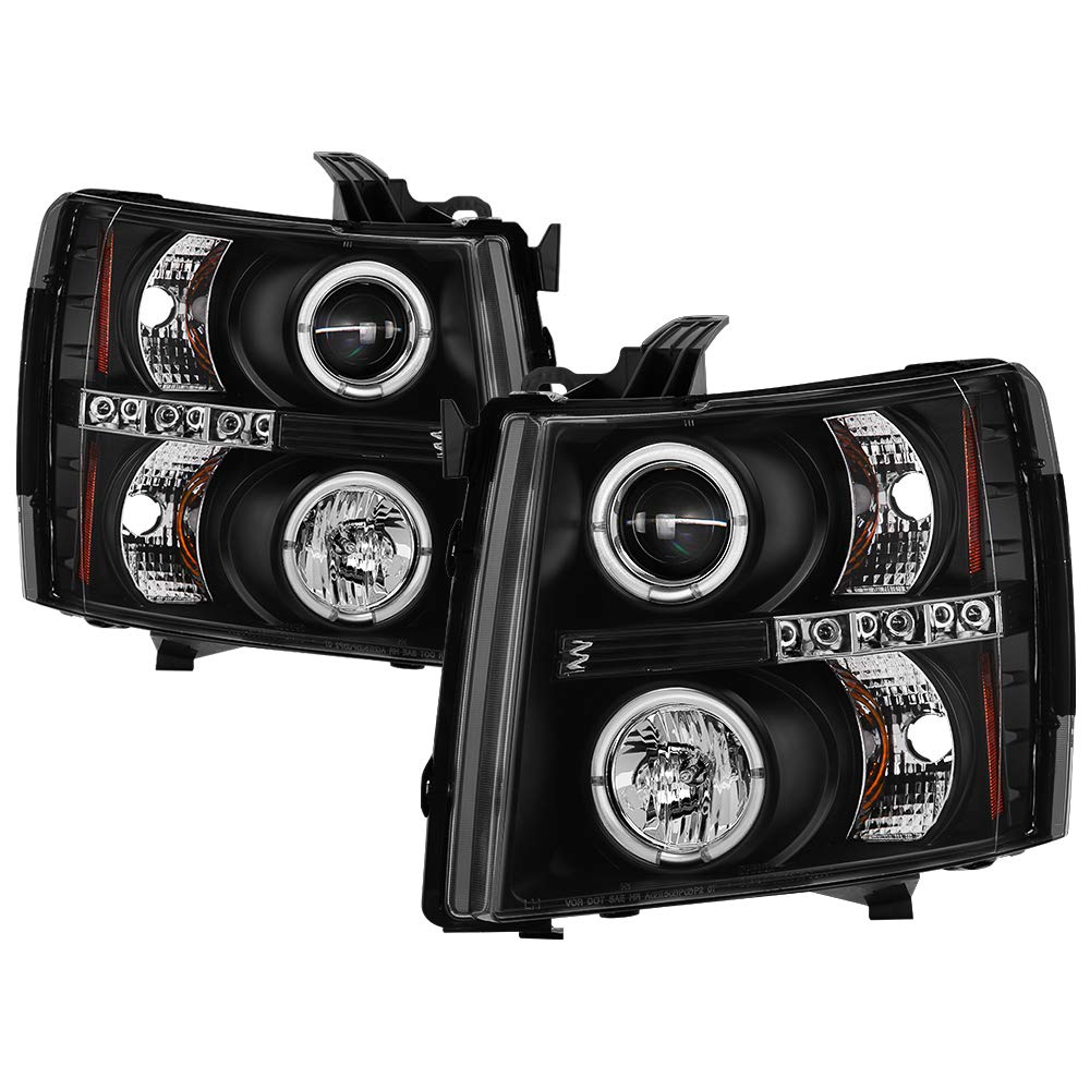 LED Halo Headlights for Chevy Silverado 1500 2500 3500 (2007-2013) - Black/Clear Lens - High Visibility & Style Upgrade for Night Driving & Off-Road Adventures