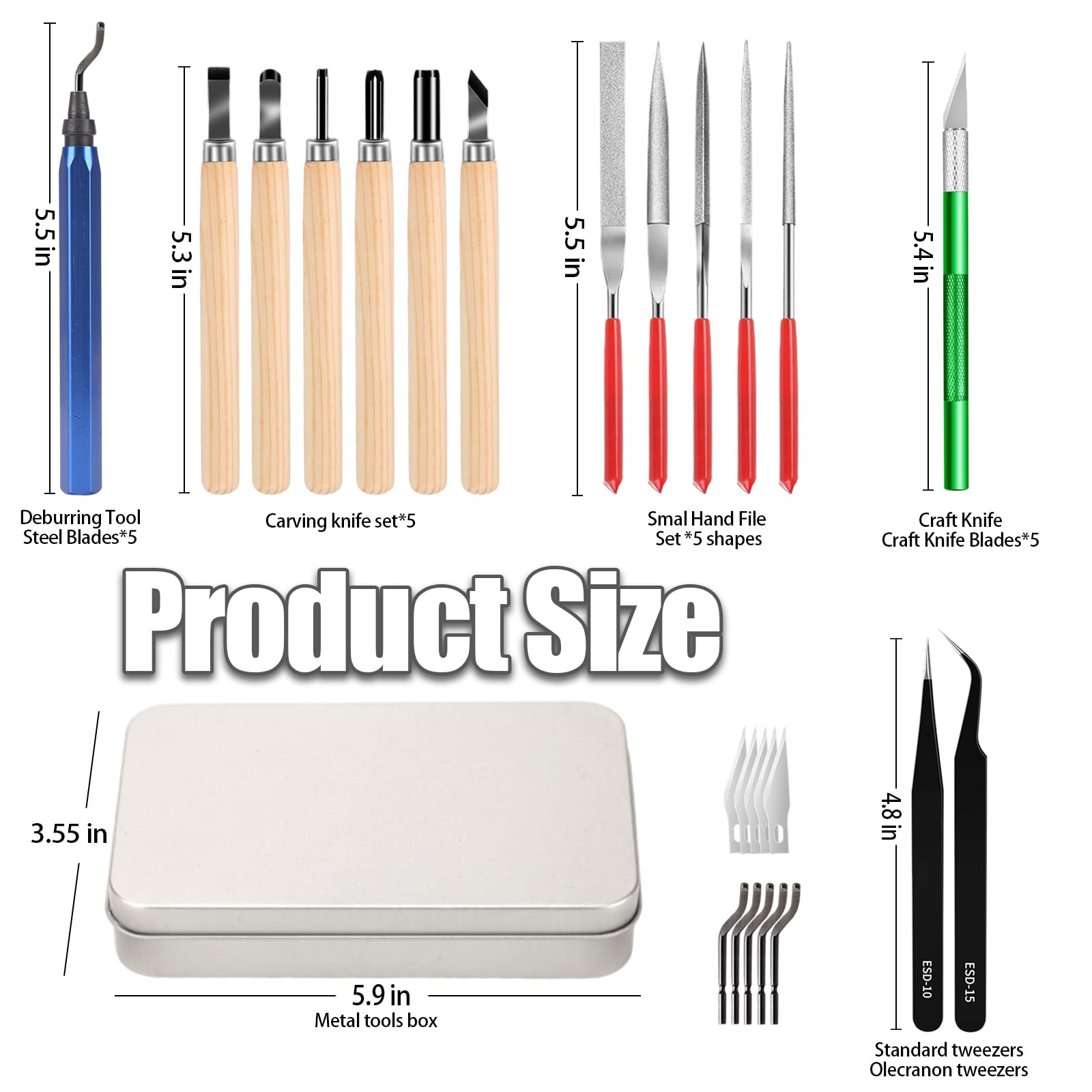 25-Piece Precision 3D Printer Tool Kit with Deburring Tool, Craft Knife, Hand File & Carving Knife - Perfect for Sanding, Carving, Modeling, Cutting & Scraping - Essential Deburring Kit for 3D Printing, DIY Crafts & Woodworking Projects