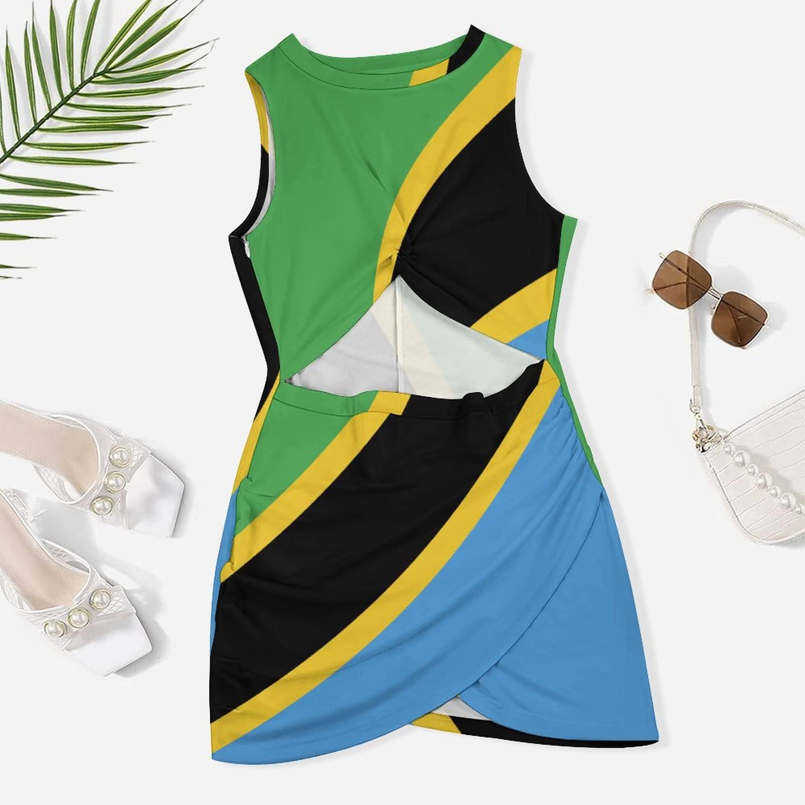 Tanzania Flag Print Sleeveless Summer Dress for Women - Stylish One Piece Short Skirt | Perfect for Beach Outings, Parties & Casual Wear