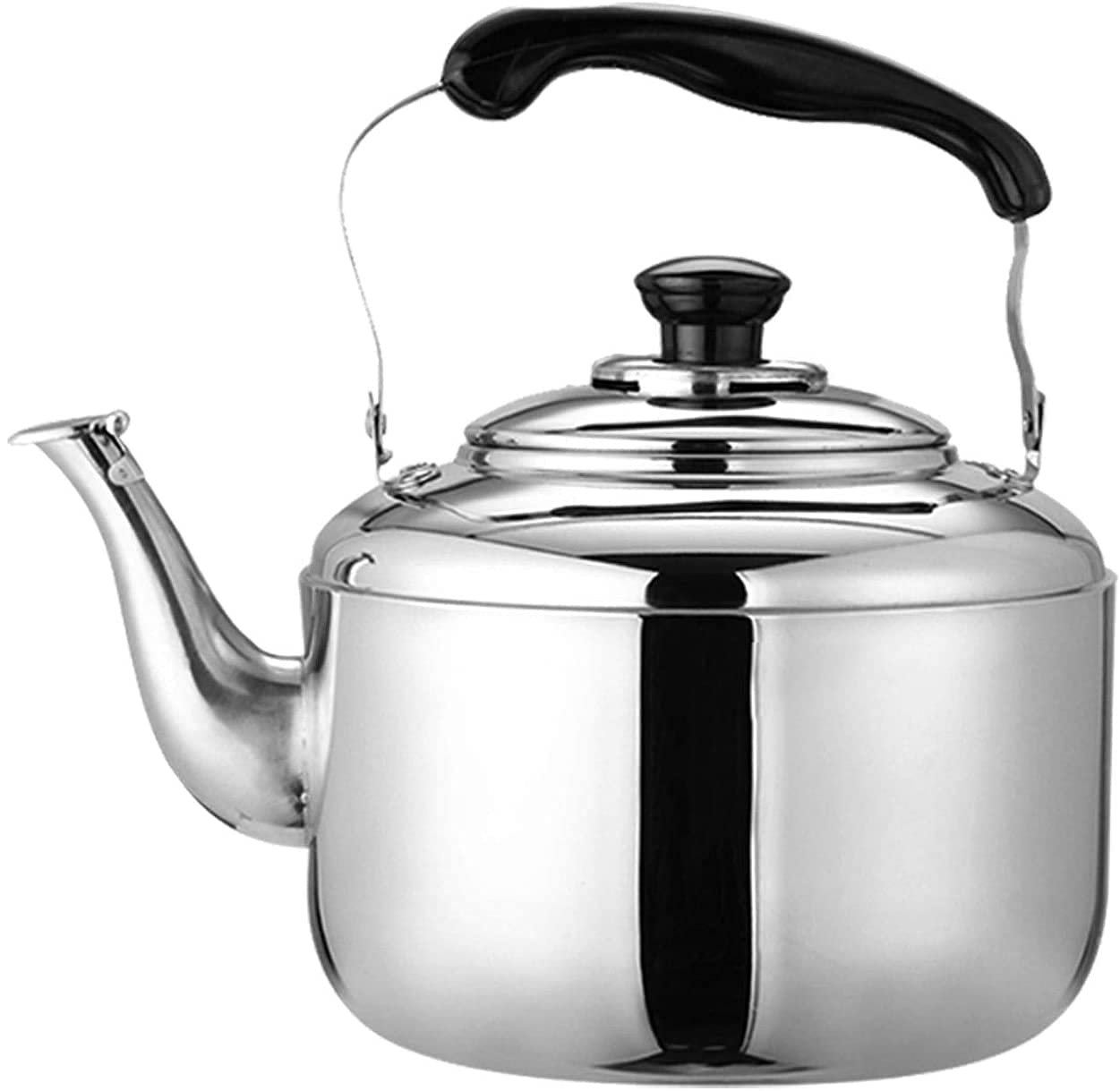 Premium Stainless Steel Whistling Tea Kettle for Stove Top - 5L Capacity with Built-in Filter & Ergonomic Handle - Modern Silver Polished Teapot for Home, Kitchen, Camping & Outdoor Use