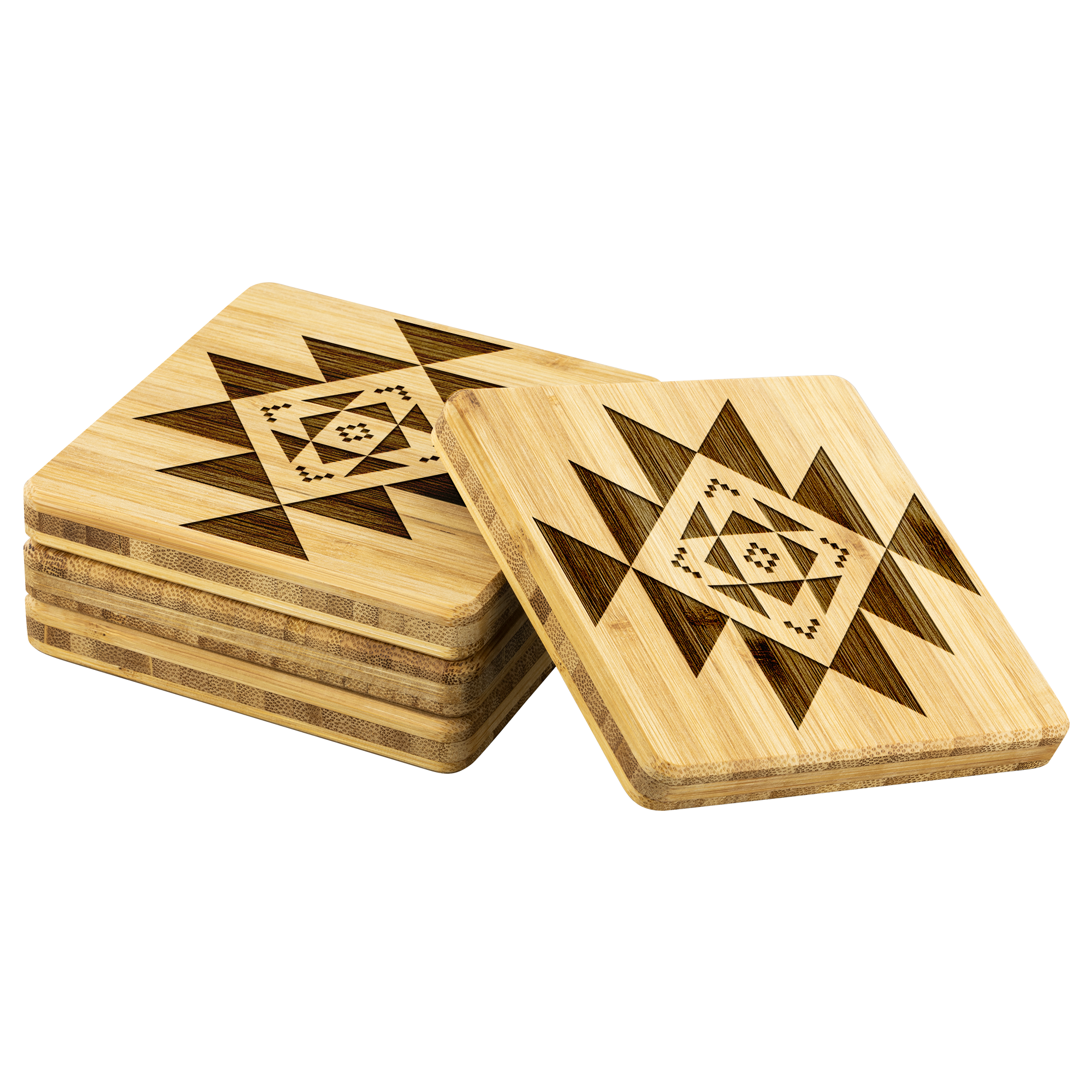 4-Pack Wooden Coasters with Southwestern Design - Perfect for Home Decor, Coffee Tables & Holiday Gifts (Christmas, Housewarming)