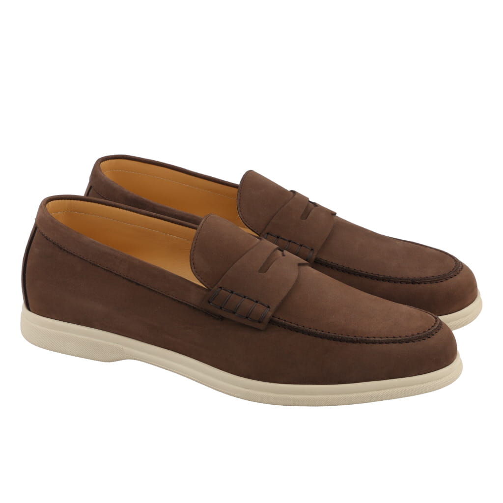Corneliani Brown Nubuck Penny Loafers for Men - Comfortable & Stylish Slip-On Shoes for Business, Casual & Office Wear