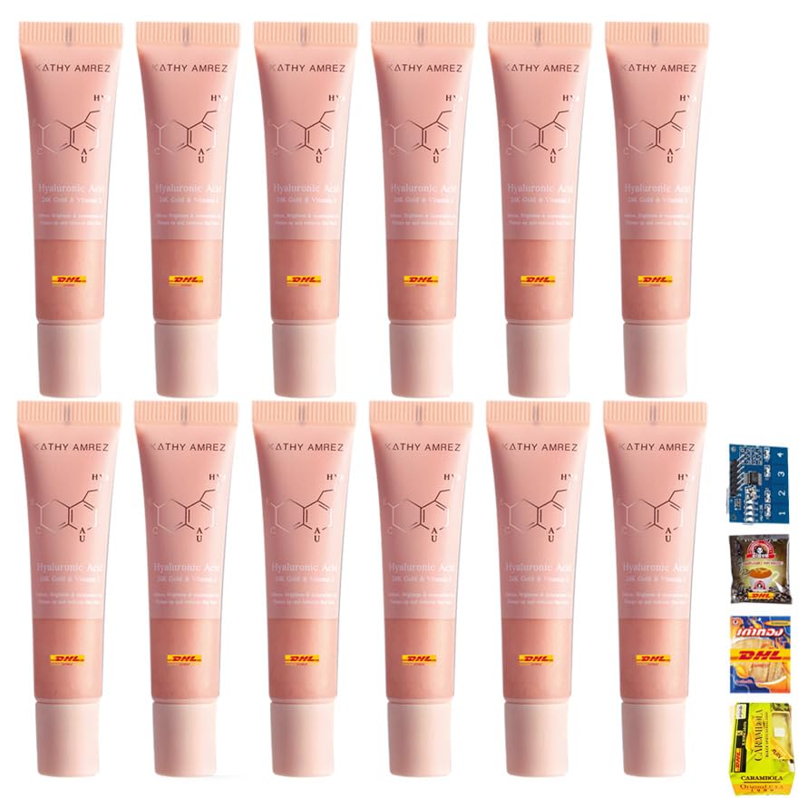 Kathy Amrez Hyaluronic Acid Lip Serum with Vitamin E & C - 0.33 Fl Oz - Deep Moisturizing Treatment for Dry Lips - Set of 12 - DHL Fast Shipping - Perfect for Night Care, Winter Lip Protection & Makeup Prep