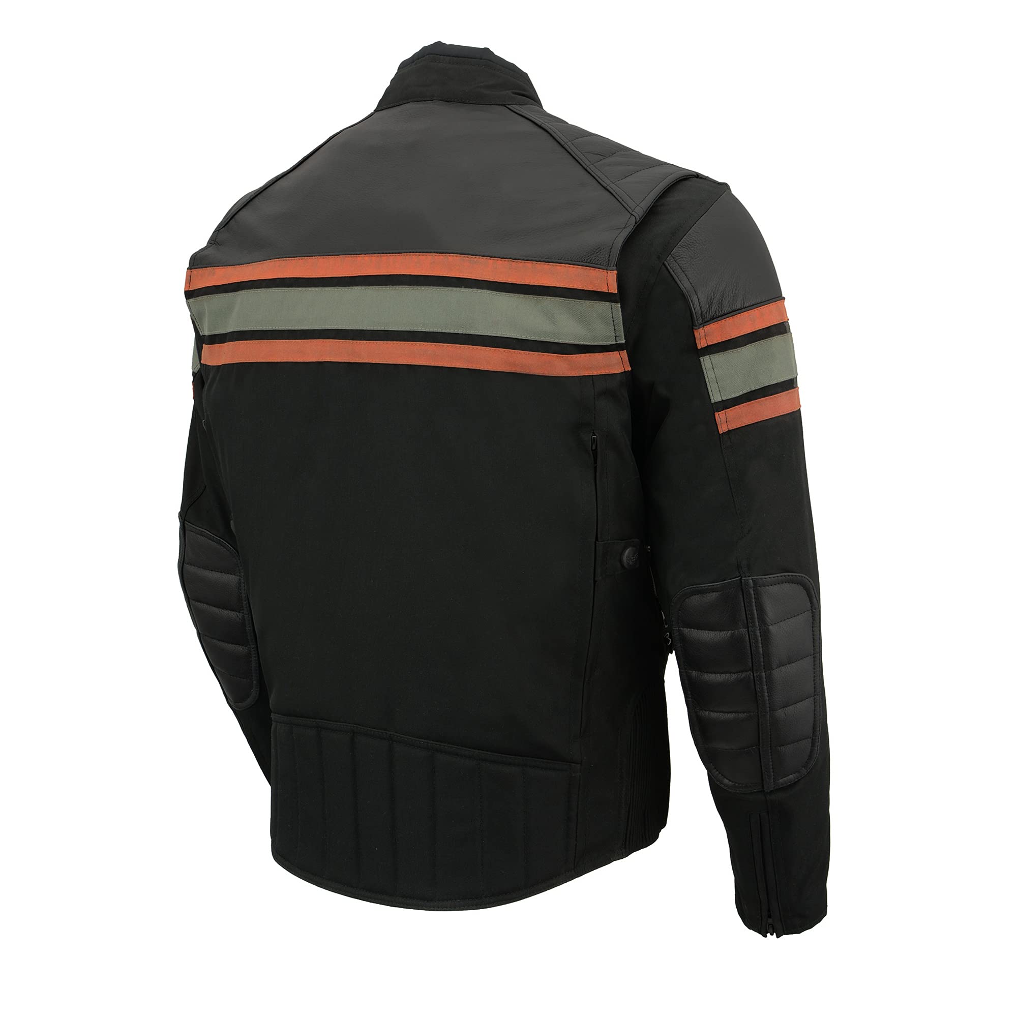 Milwaukee MPM1751 Men's Leather & Textile Armored Motorcycle Jacket with Racing Stripe Design - High Performance Riding Gear for Street Bikers and Cruisers