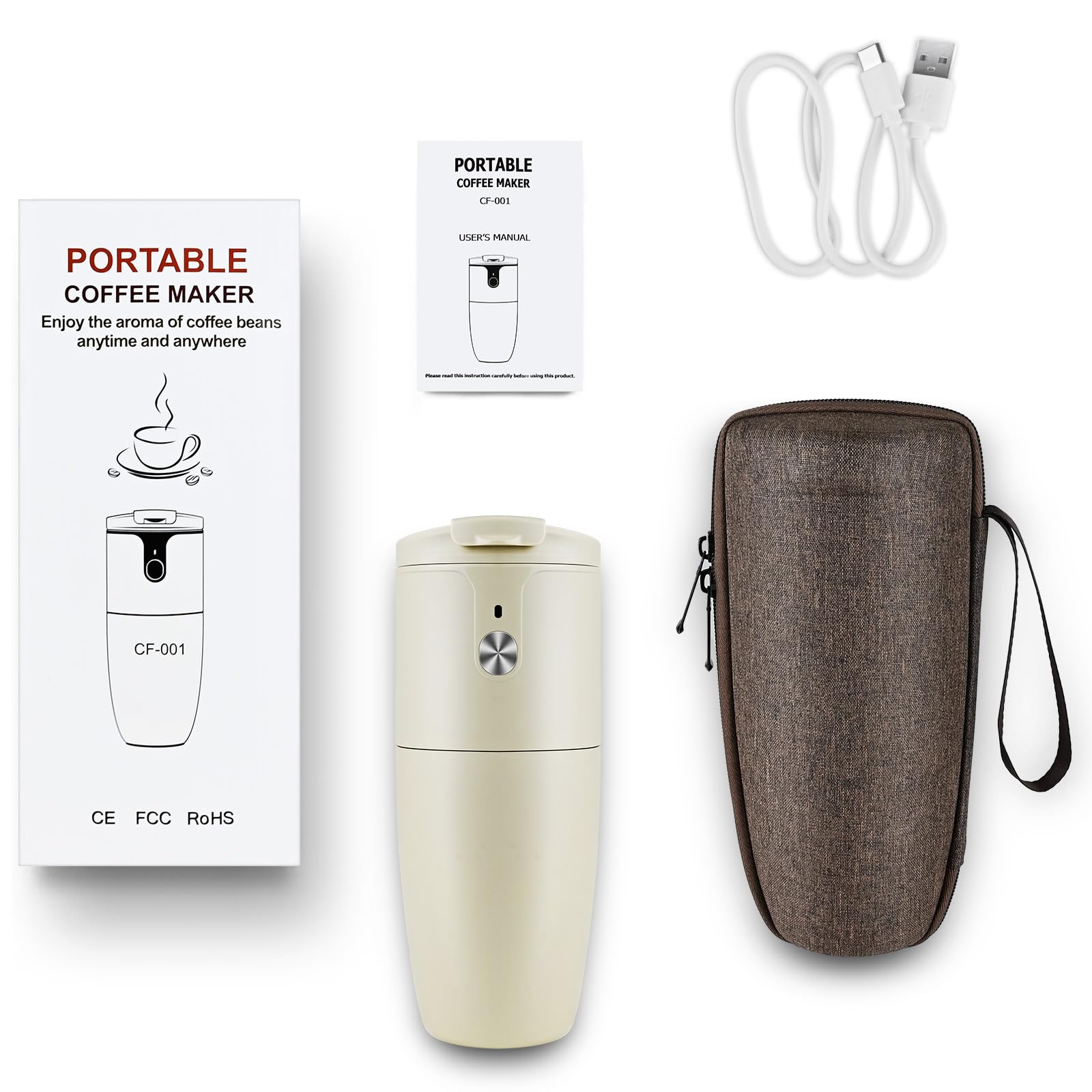 AWSL Portable Electric Coffee Maker & Espresso Machine with Stainless Steel Grinder - Mini Travel Coffee Maker for Camping, Hiking, RV, Office & Home Use | Perfect Gift for Coffee Lovers