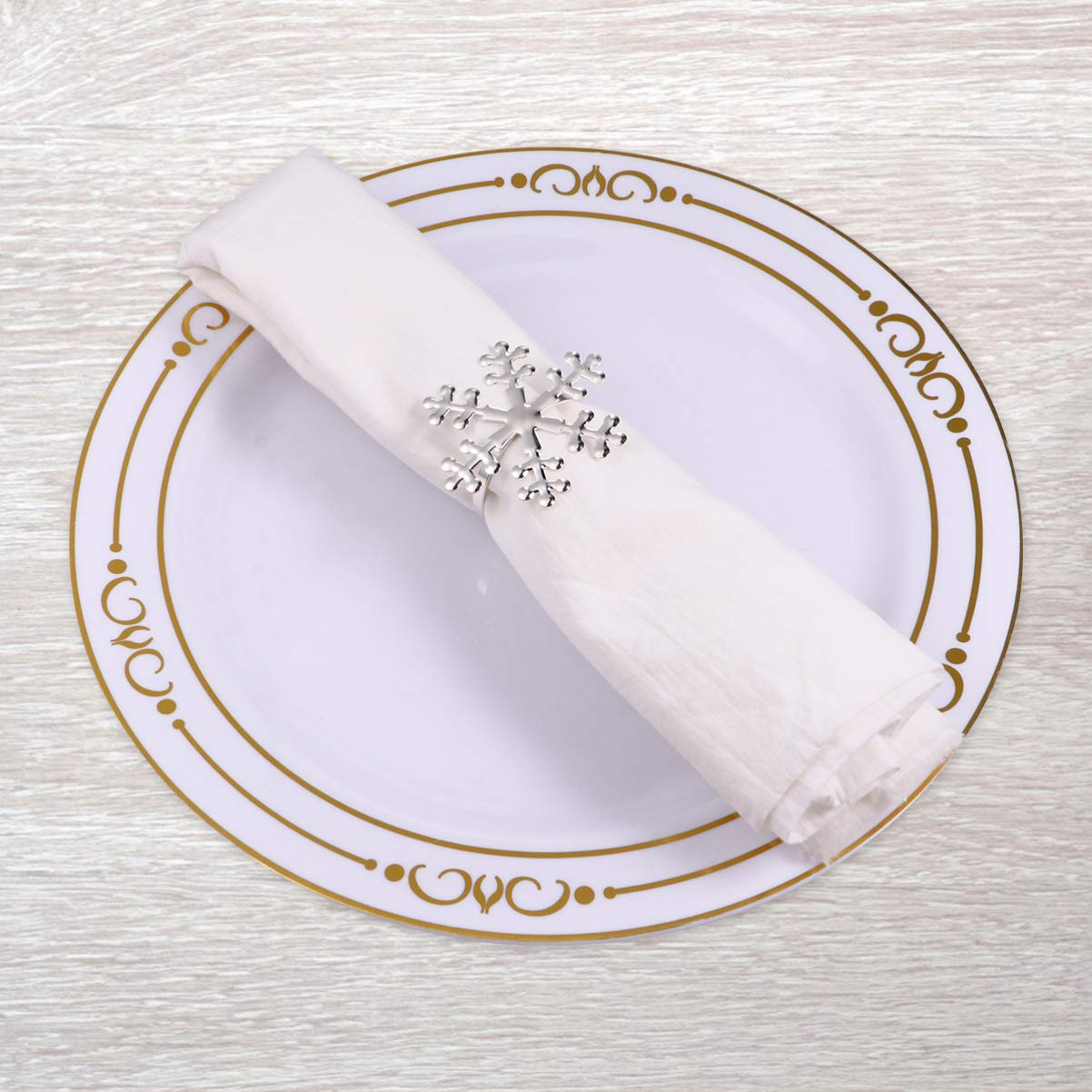 Vintage Christmas Snowflake Napkin Rings Set - 6PCS Holiday Dinner Decor with Rhinestones for Xmas Party, Wedding Banquet & Festive Table Setting