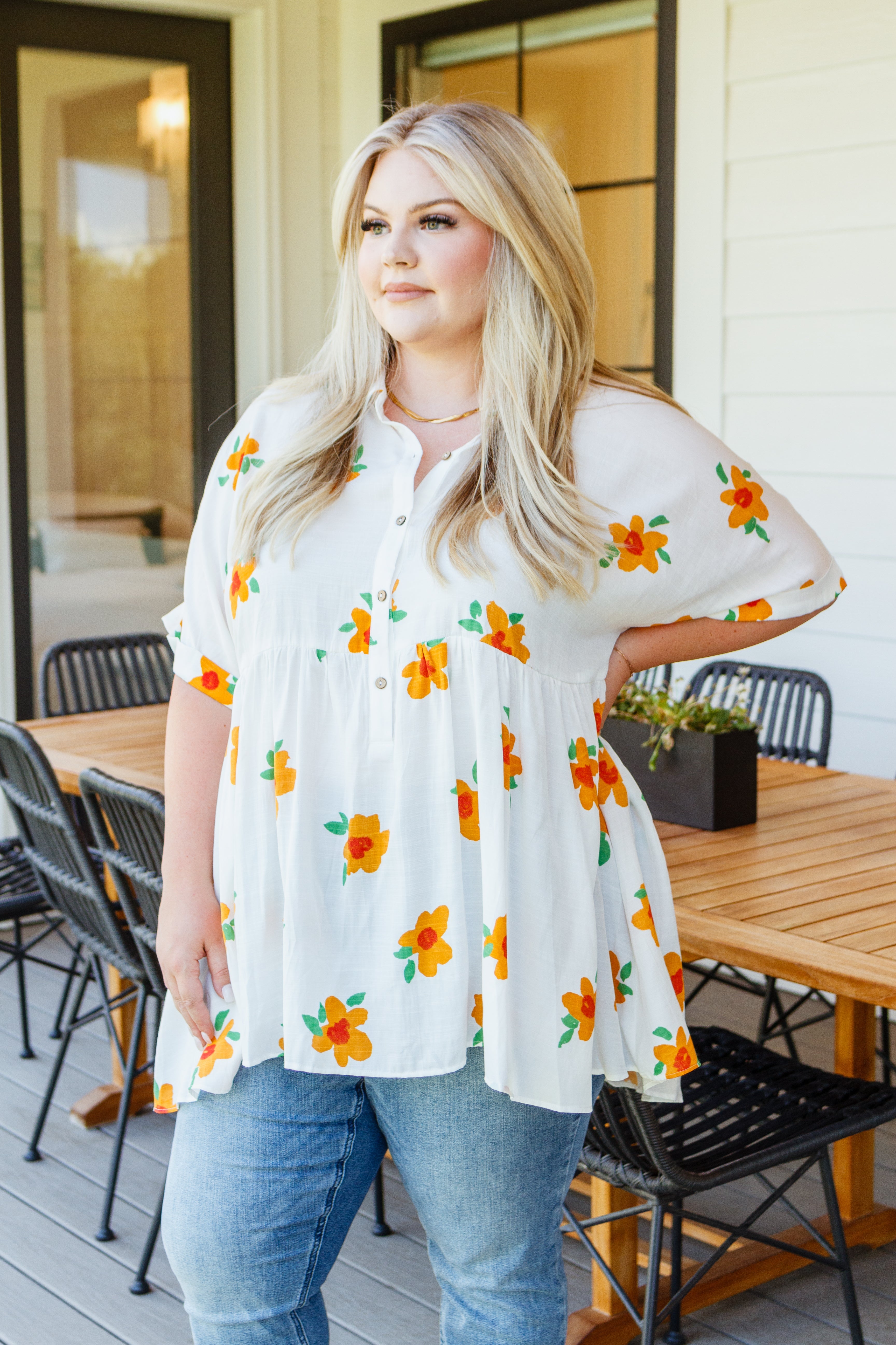 Blissed Out Button Up Babydoll Tunic - Women's Flowy Casual Top for Summer | Perfect for Beach, Date Night & Boho Outfits
