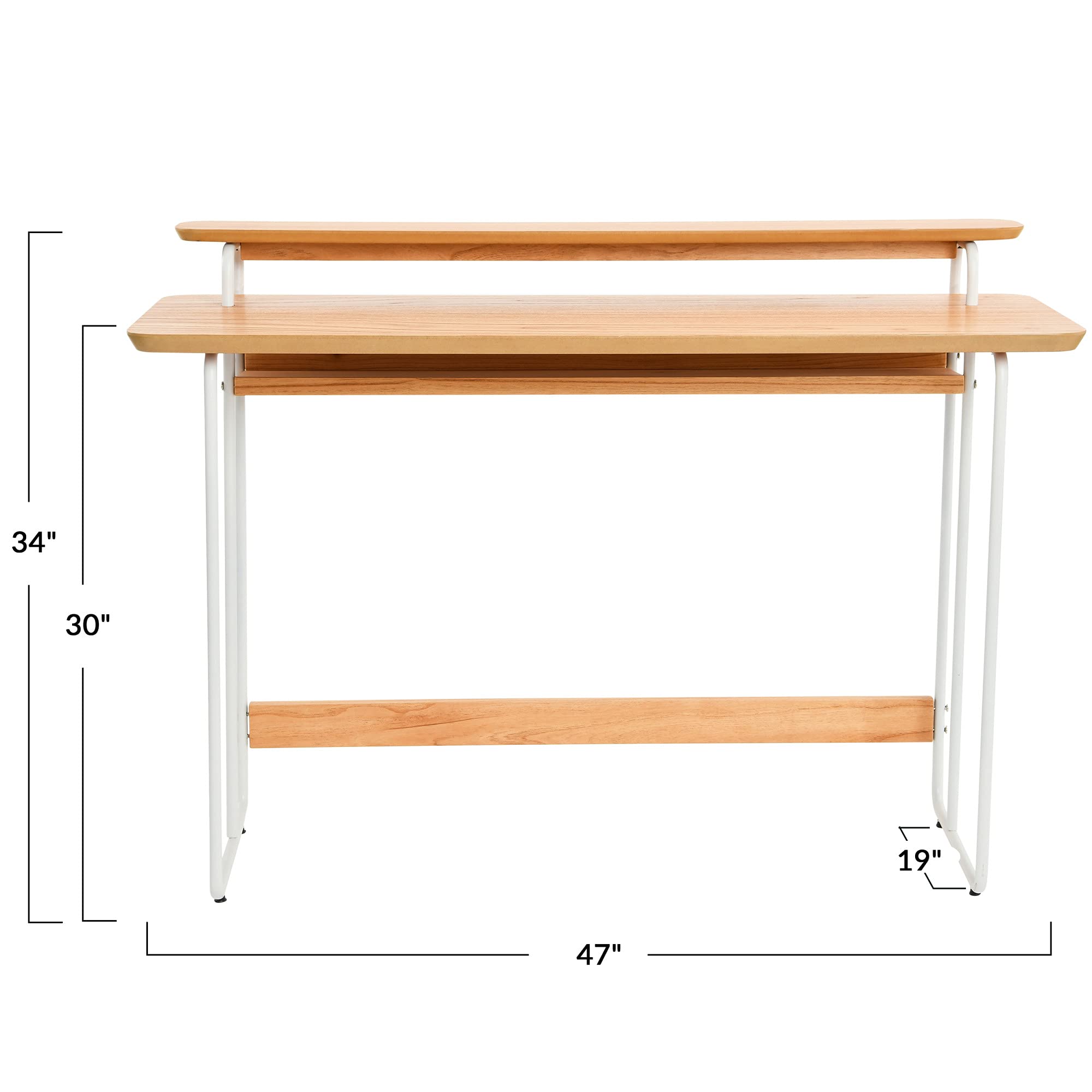 Mid-Century Modern Computer Desk - Genuine Wood Veneer & Rounded Metal Frame - Boho Home Office Desk for Bedroom, Study & Workspace | Perfect for Remote Work & Small Space Living