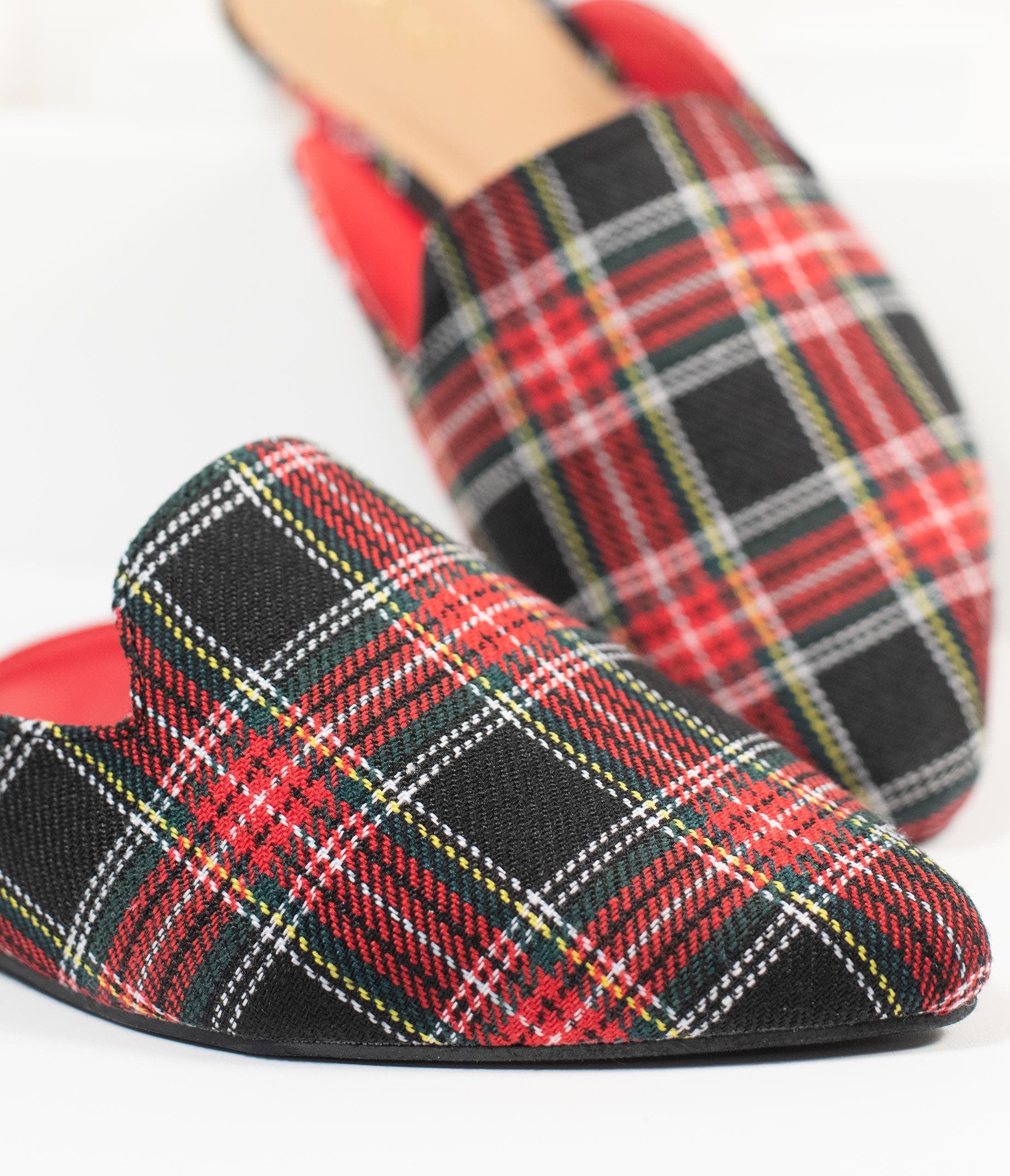 Red & Black Plaid Fabric Mules - Cozy House Slippers for Women & Men | Perfect for Indoor Comfort, Lounge Wear & Winter Warmth