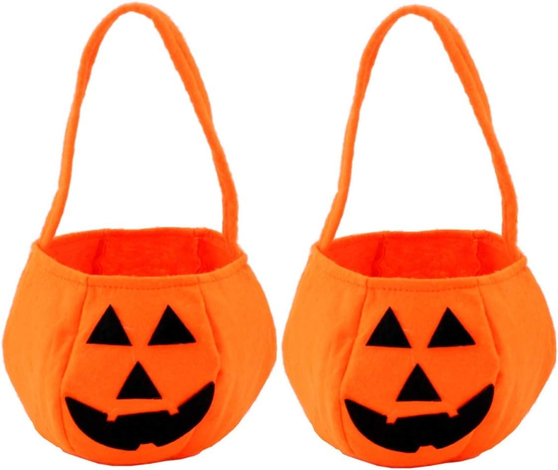 Halloween Pumpkin Trick or Treat Bags for Kids - 2 Pack Reusable Non-Woven Candy Collection Buckets - Perfect for Halloween Parties, Trick or Treating & Holiday Decorations