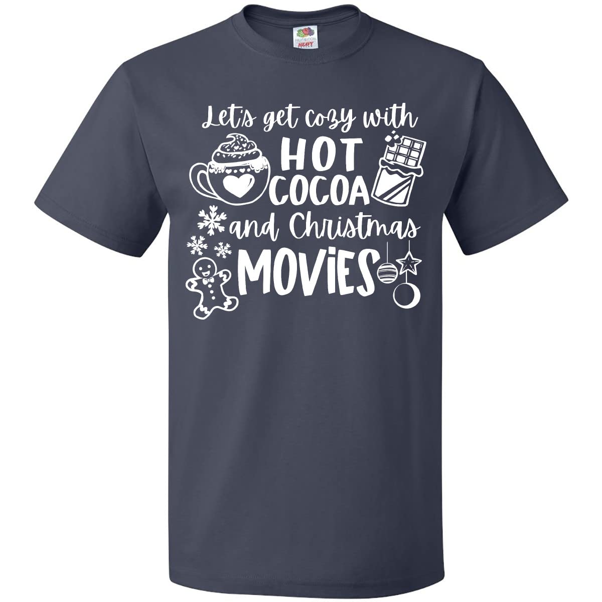 Inktastic Let's Get Cozy with Hot Cocoa and Christmas Movies T-Shirt - Soft Cotton Tee for Holiday Gatherings, Christmas Parties & Cozy Movie Nights
