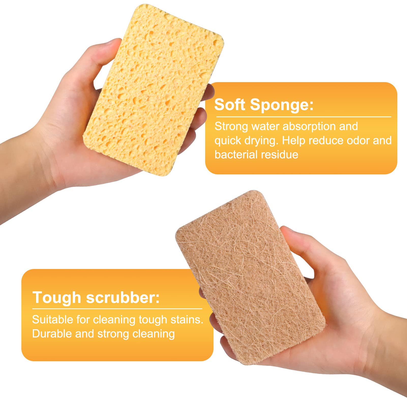 8 Pack Eco-Friendly Compostable Kitchen Sponges - Biodegradable Dish Scrubber with Heavy Duty Scouring Pad for Washing Dishes | Perfect for Eco-Conscious Homes, Restaurants & Sustainable Cleaning