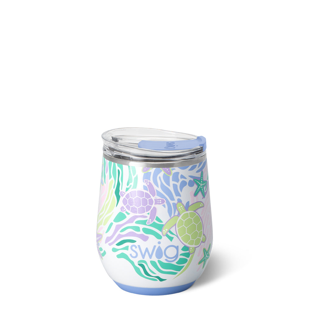 Sea Swirl Stemless Wine Glasses - Set of 4, 12oz Shatterproof Plastic Cups for Pool, Beach, and Outdoor Parties - BPA-Free Dishwasher Safe Tumblers for Cocktails, Juice, and Beverages