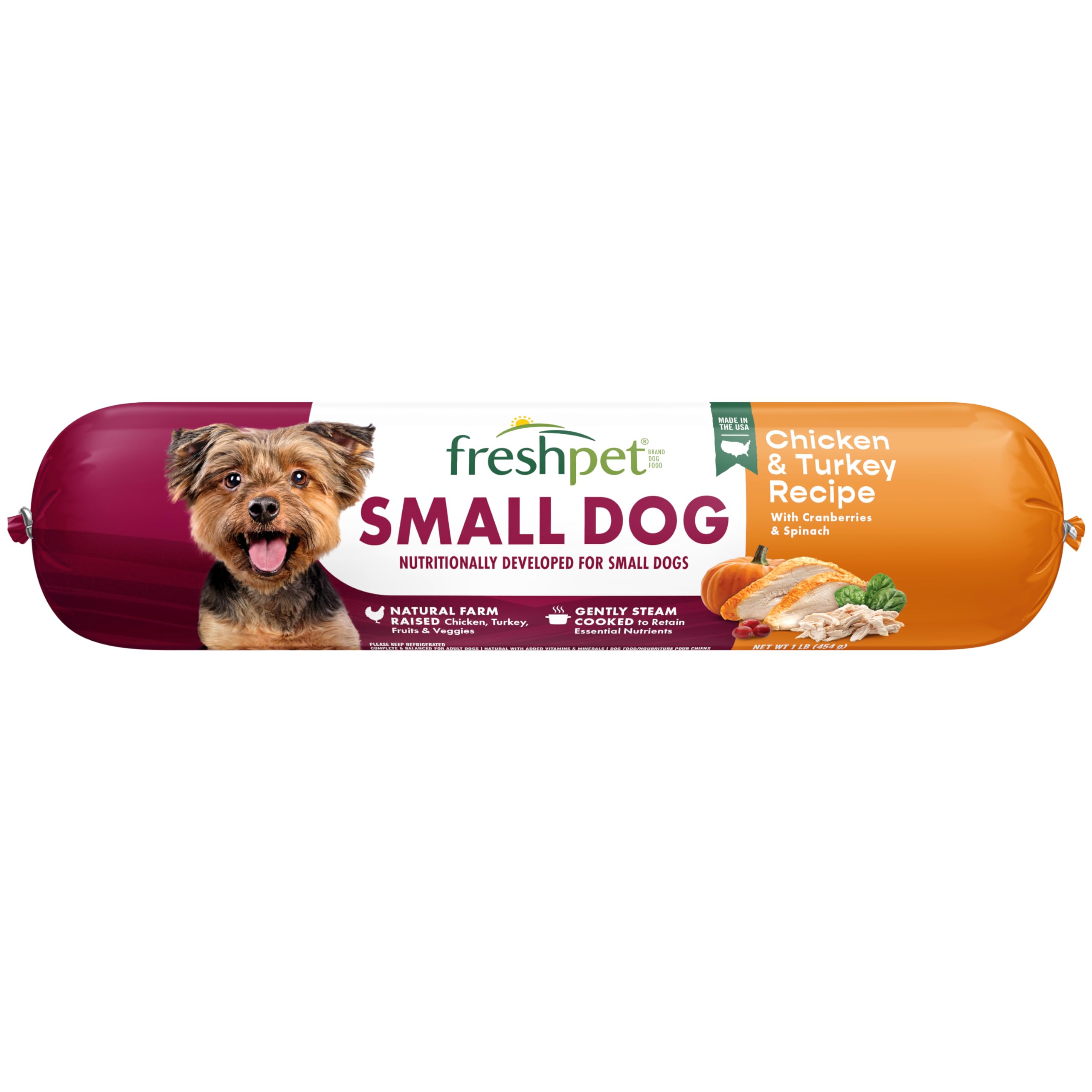 Freshpet Healthy & Natural Small Dog Food - Fresh Chicken & Turkey Roll (1 lb) | Grain-Free, Vet Recommended for Puppies & Adult Dogs | Perfect for Home Feeding & Travel Snacks
