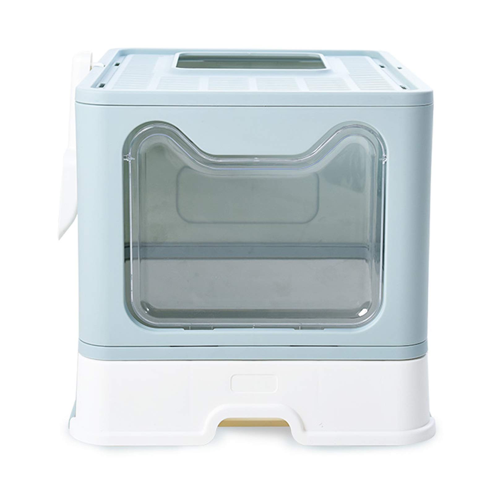 Foldable Semi-Closed Top Entry Cat Litter Box with Lid & Scoop - Large Kitty Litter Box for Indoor Cats - Odor Control & Easy Cleaning for Home, Apartment, or Travel Use