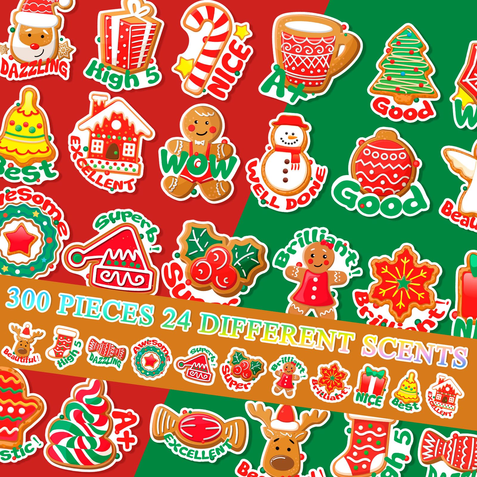 300 Pcs Christmas Scratch and Sniff Stickers for Kids - Xmas Scented Motivational Stickers, Holiday Teacher Reward Stickers, Classroom Incentives & Positive Stickers for Students (24 Styles) - Perfect for Classroom Gifts, Party Favors & Holiday Activities