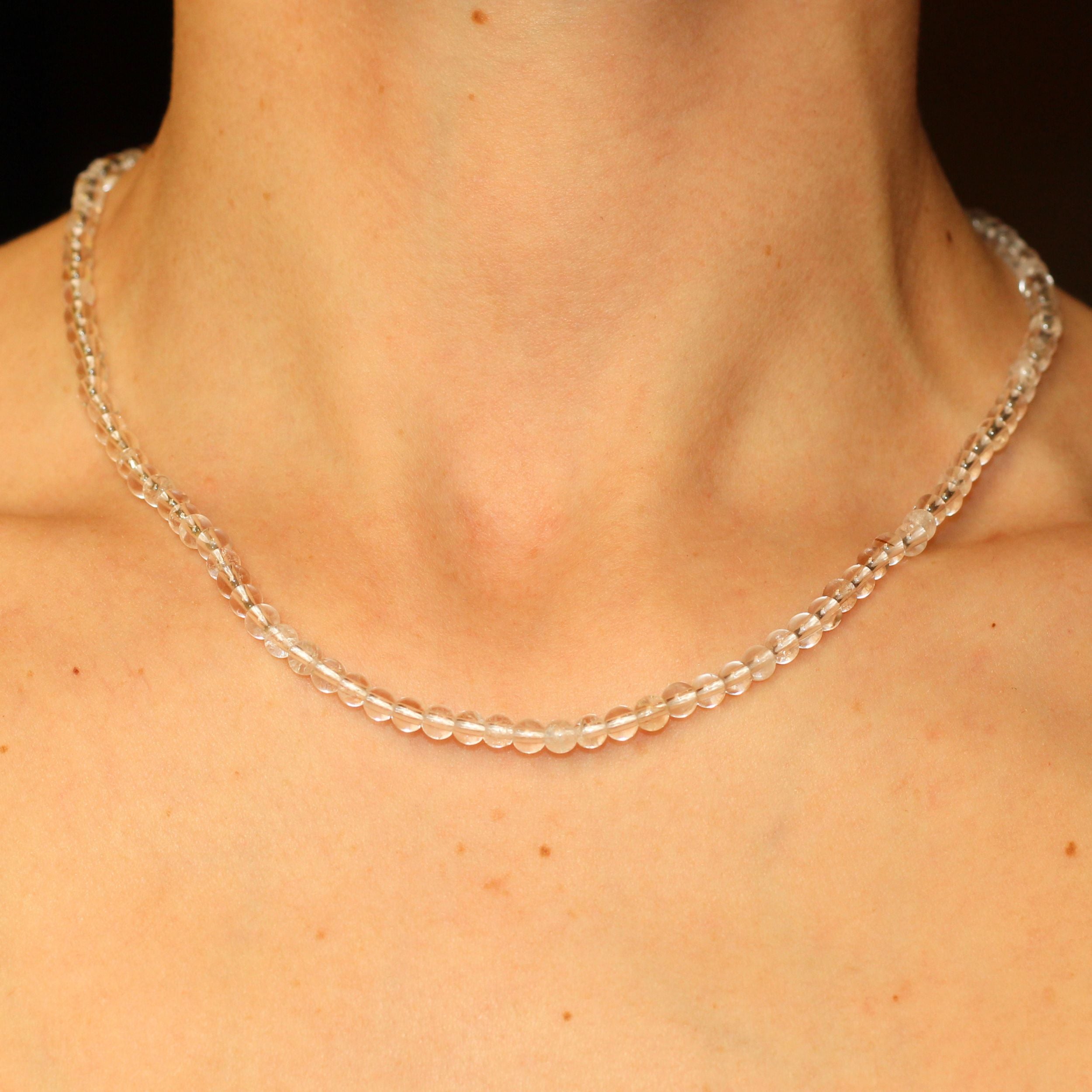 Clear Quartz Beaded Necklace Mini - Natural Healing Crystal Jewelry for Women, Chakra Balancing & Meditation Accessory | Perfect for Yoga, Spiritual Gifts & Everyday Wear