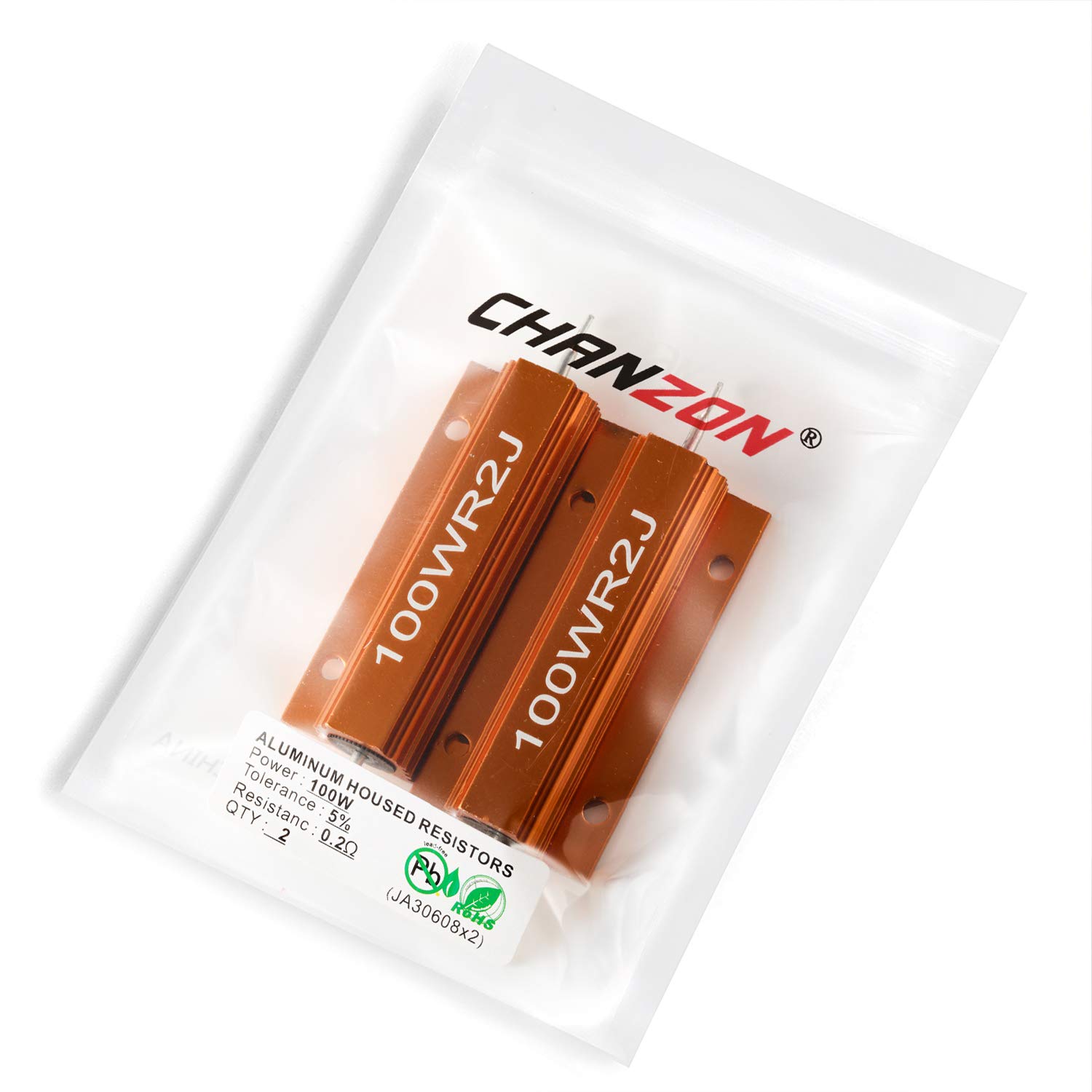 Chanzon 2pcs 100W 0.2 Ohm Wirewound Aluminum Shell Resistor ±5% Tolerance (0.2R/R2/0R2) - RoHS Certified for Power Supplies, Audio Amplifiers, and Industrial Equipment