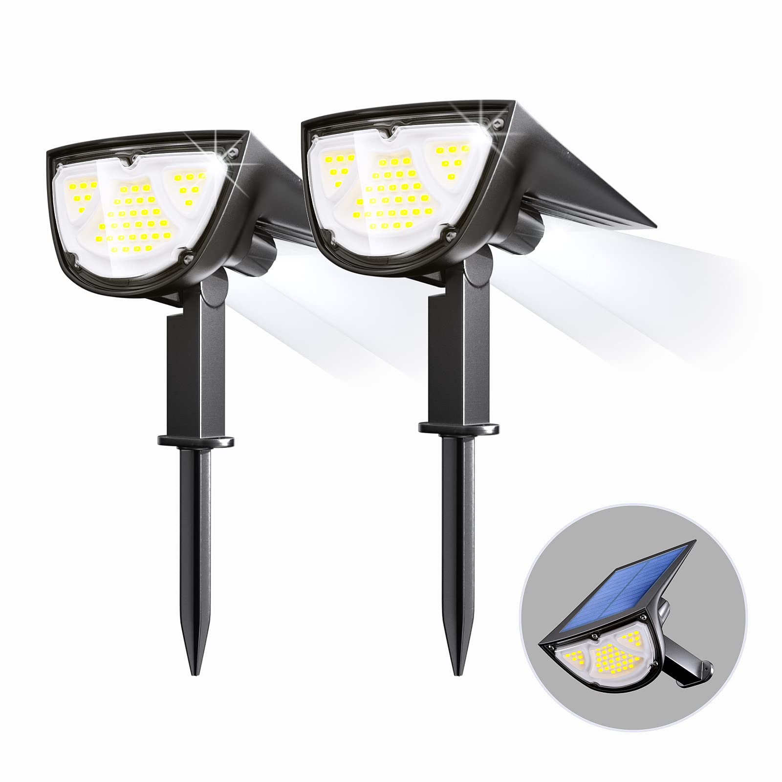 (2 Pack) Solar Spot Lights Outdoor - 43 LED Waterproof IP65 Garden Wall & Patio Lights with Auto On/Off & 2 Modes | Cold White | Perfect for Front/Back Yard, Pathway, Deck, Landscape & Outdoor Decoration Lighting