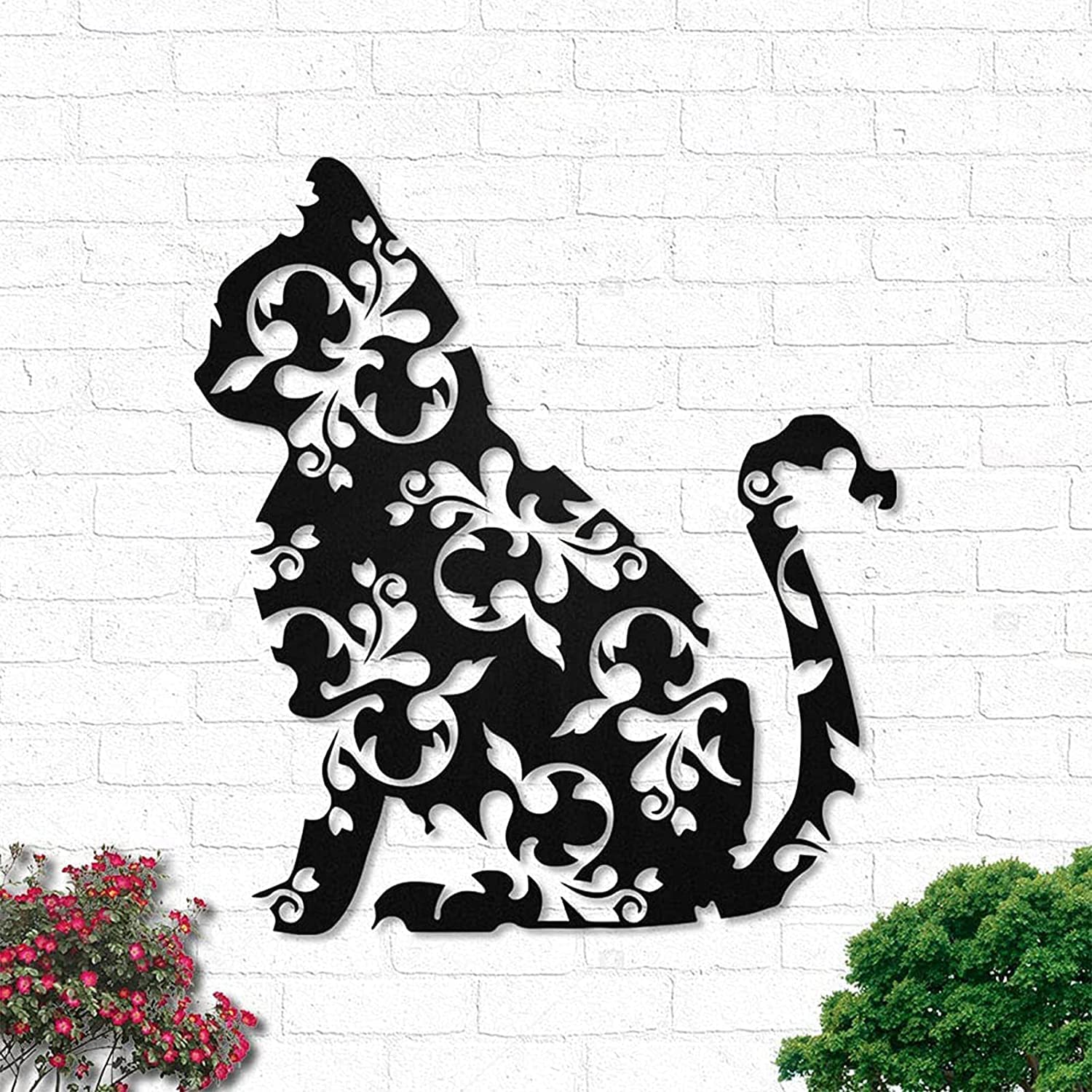 Black Metal Outdoor Cat Silhouette Garden Stake - 20x20 Inch Decorative Yard Ornament for Halloween, Fall & Garden Decor - Durable Weatherproof Cat Decor for Patio, Lawn & Flower Beds