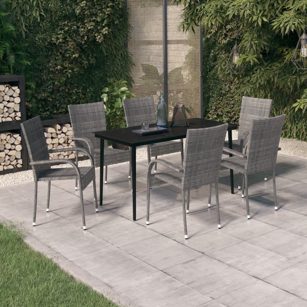 vidaXL 7-Piece Patio Dining Set - Outdoor Garden Furniture with Table and Chairs for Lawn, Yard, Terrace, Balcony - Weather-Resistant Gray & Black - Perfect for Backyard BBQs, Poolside Gatherings & Al Fresco Dining