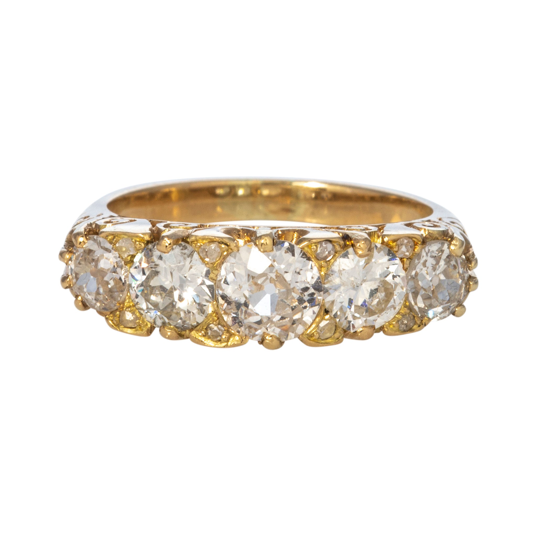 1.75ctw Victorian Five Stone Diamond Ring in 18K Yellow Gold - Elegant Vintage Jewelry for Weddings & Anniversaries