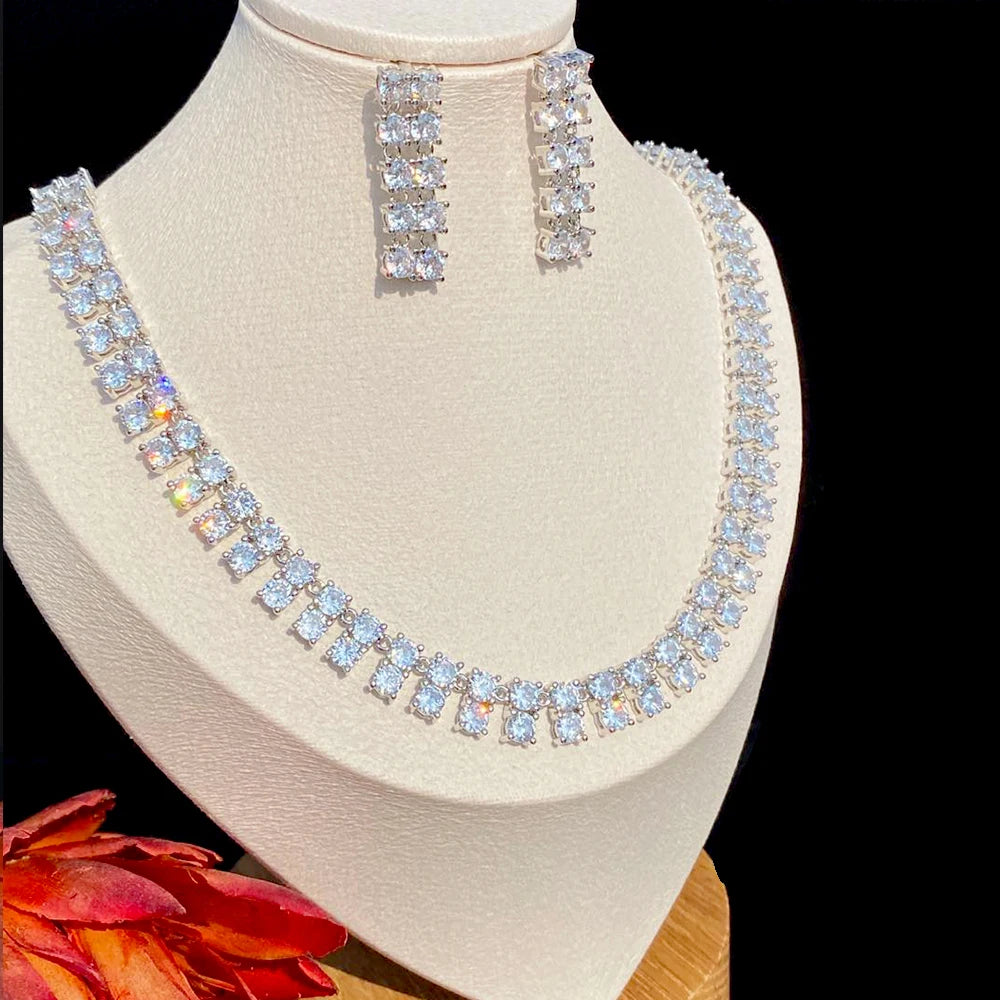 Luxury Marquise Cut Cubic Zirconia Wedding Jewelry Set - Necklace & Earrings for Brides, Bridesmaids, and Formal Occasions