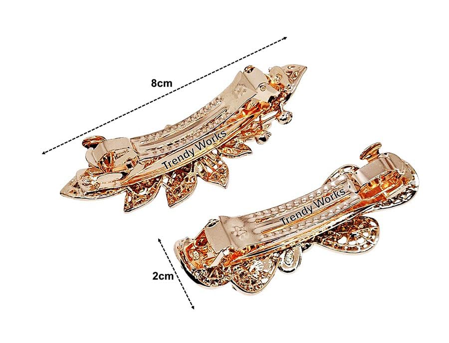 Trendy Rhinestone Metal Hair Clips for Women & Girls - 2 Pack Ponytail Barrettes Hair Accessories (8cm Length, Random Colors) - Perfect for Parties, Weddings & Everyday Styling