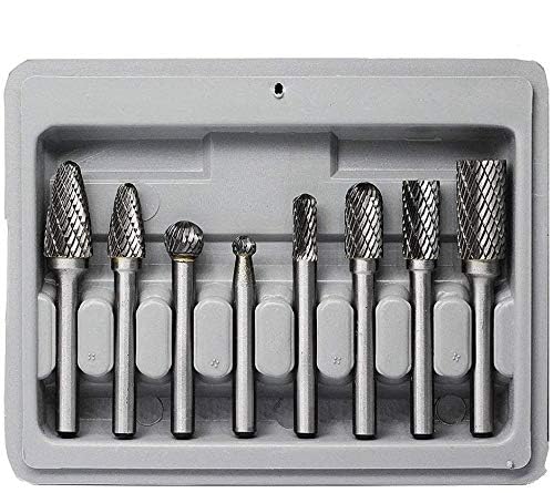 JESTUOUS 8-Piece Carbide Burr Set - 1/4 Inch Shank Double Cut Rotary Files for Metal Grinding, Polishing & Carving - Professional Die Grinder Drill Bits Kit for Metalworking, Woodworking & DIY Projects